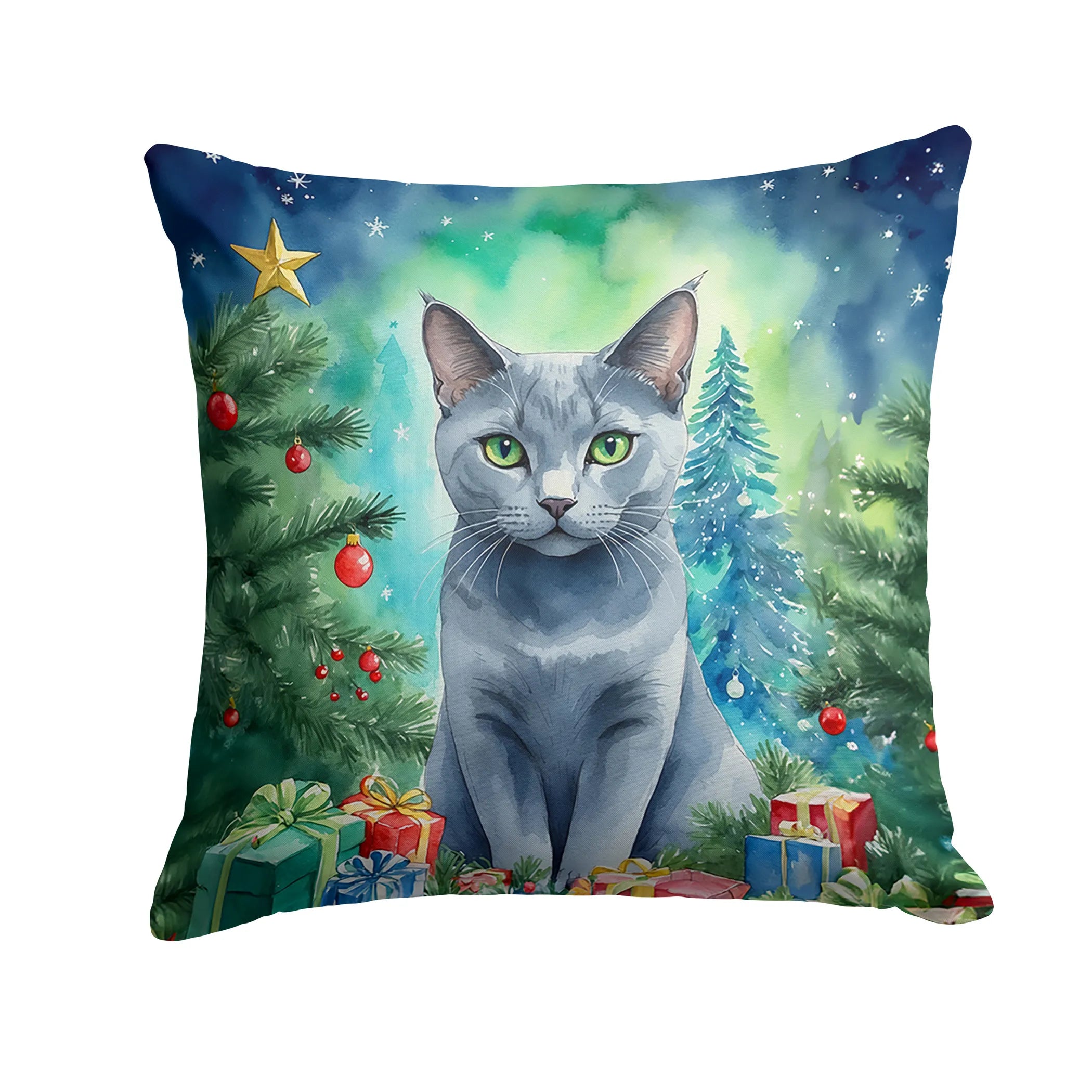 Cat By Christmas Tree Throw Pillow - Pack Of: 1 | Collection name: Cat by christmas tree