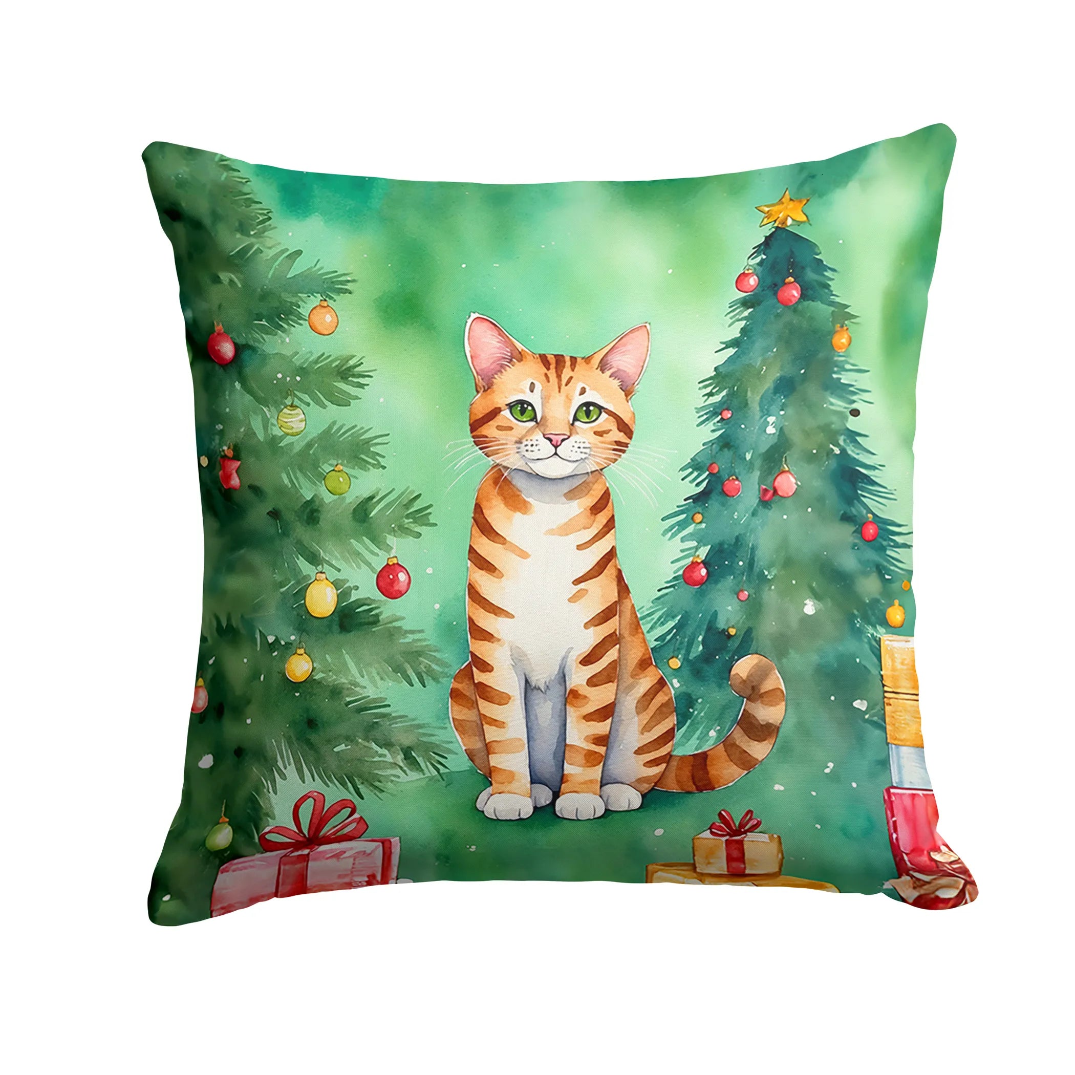 Cat By Christmas Tree Throw Pillow - Pack Of: 1 | Collection name: Cat by christmas tree