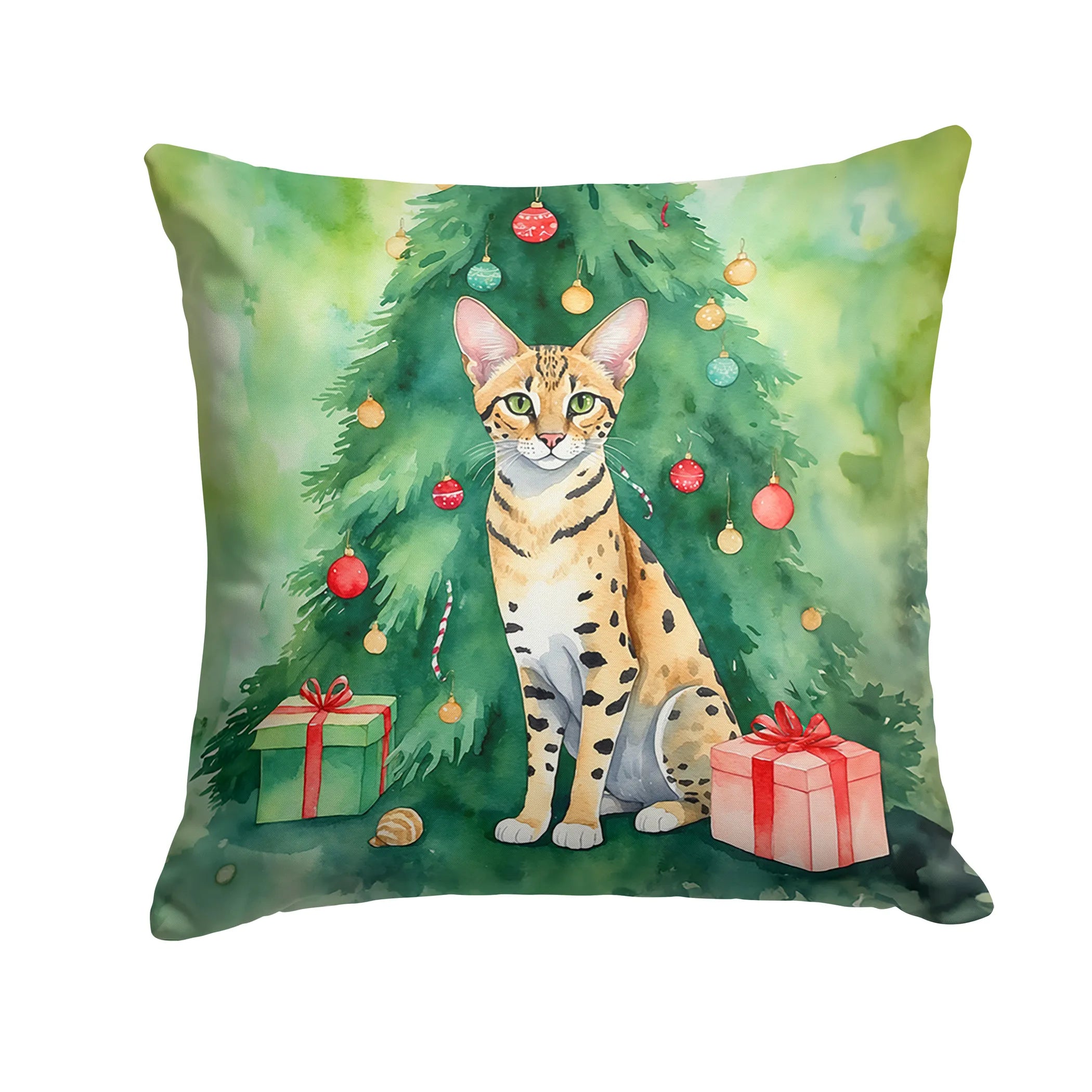 Cat By Christmas Tree Throw Pillow - Pack Of: 1 | Collection name: Cat by christmas tree