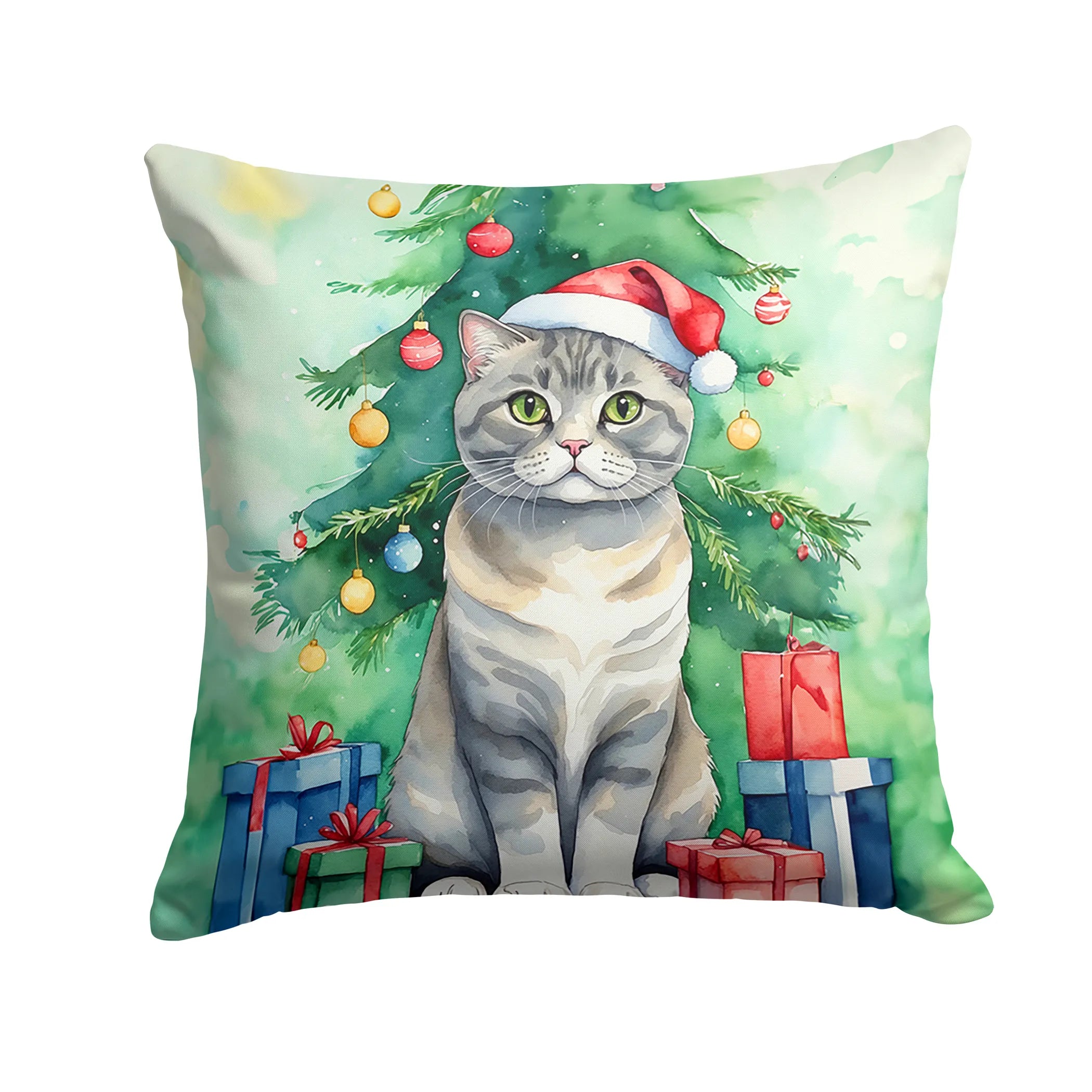 Cat By Christmas Tree Throw Pillow - Pack Of: 1 | Collection name: Cat by christmas tree
