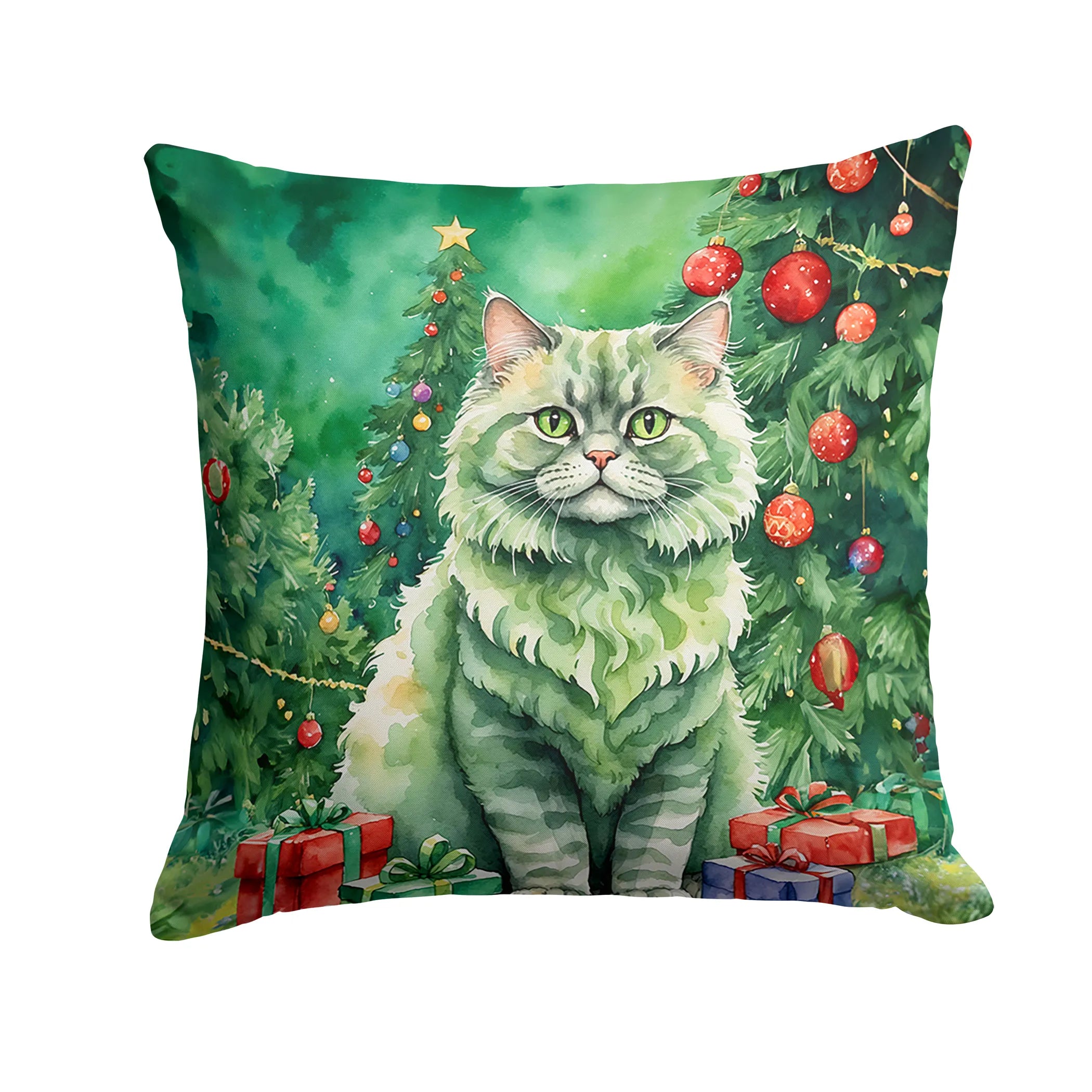 Cat By Christmas Tree Throw Pillow - Pack Of: 1 | Collection name: Cat by christmas tree