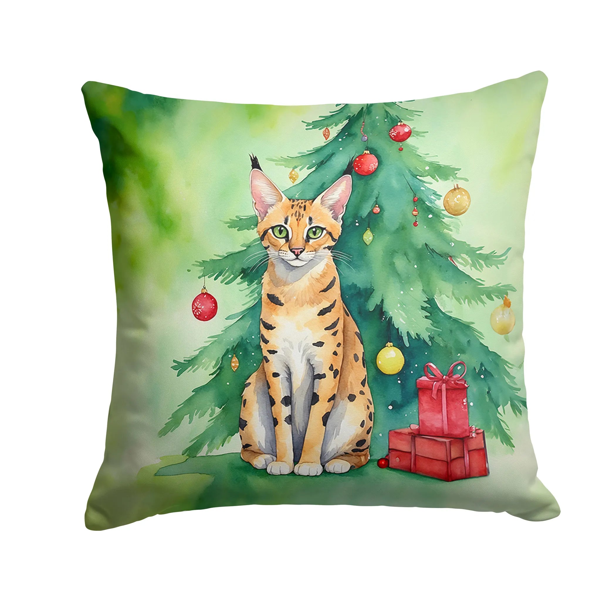 Cat By Christmas Tree Throw Pillow - Pack Of: 1 | Collection name: Cat by christmas tree