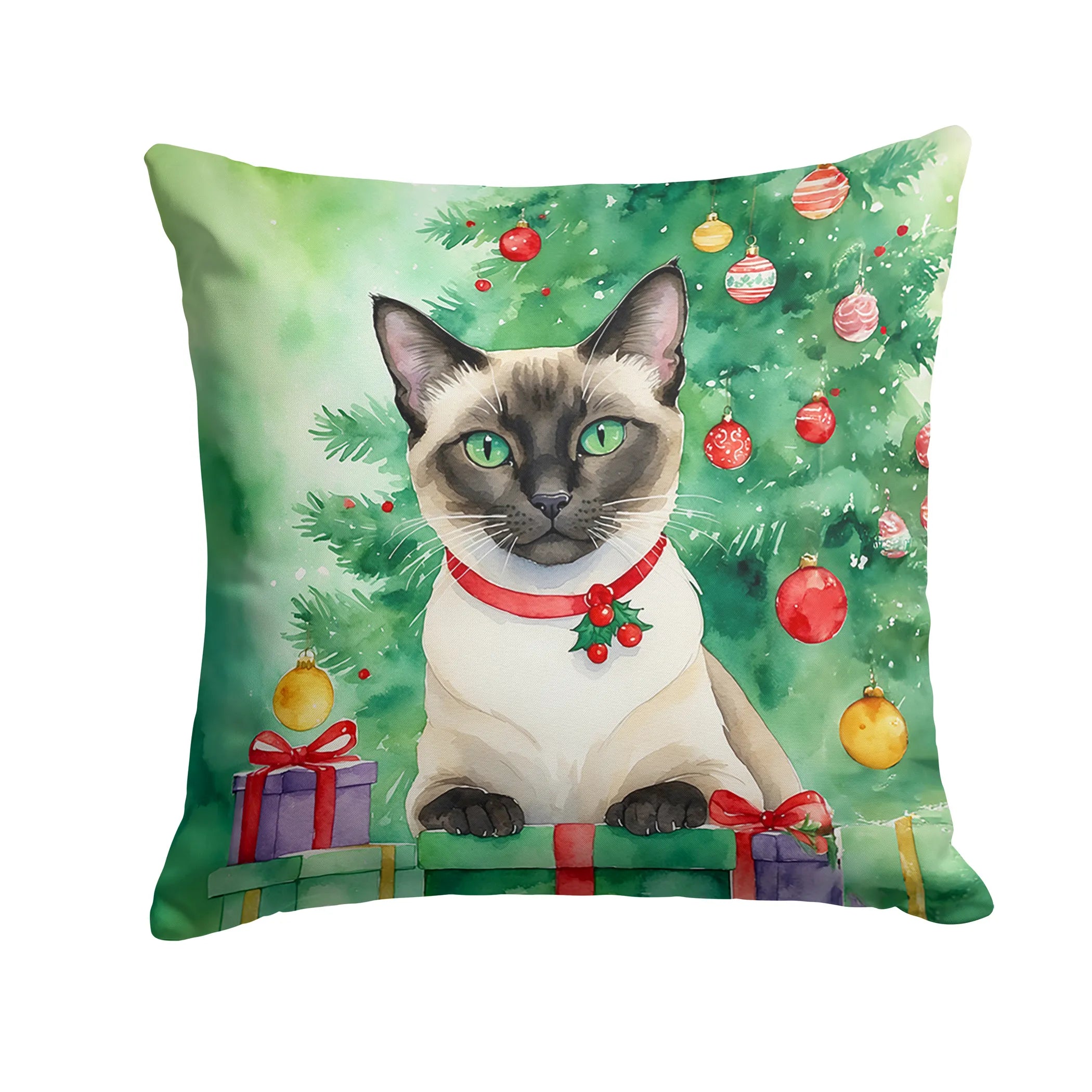 Cat By Christmas Tree Throw Pillow - Pack Of: 1 | Collection name: Cat by christmas tree