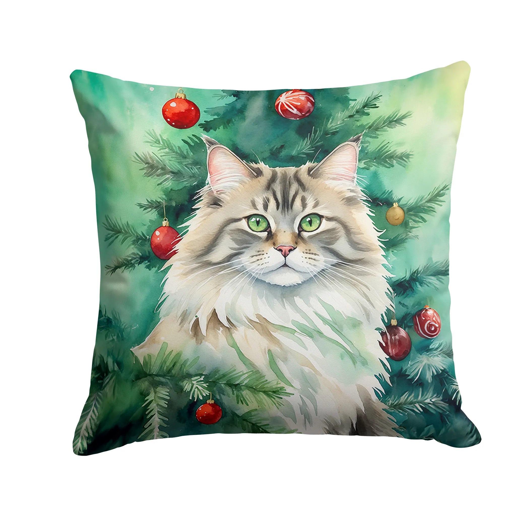Cat By Christmas Tree Throw Pillow - Pack Of: 1 | Collection name: Cat by christmas tree