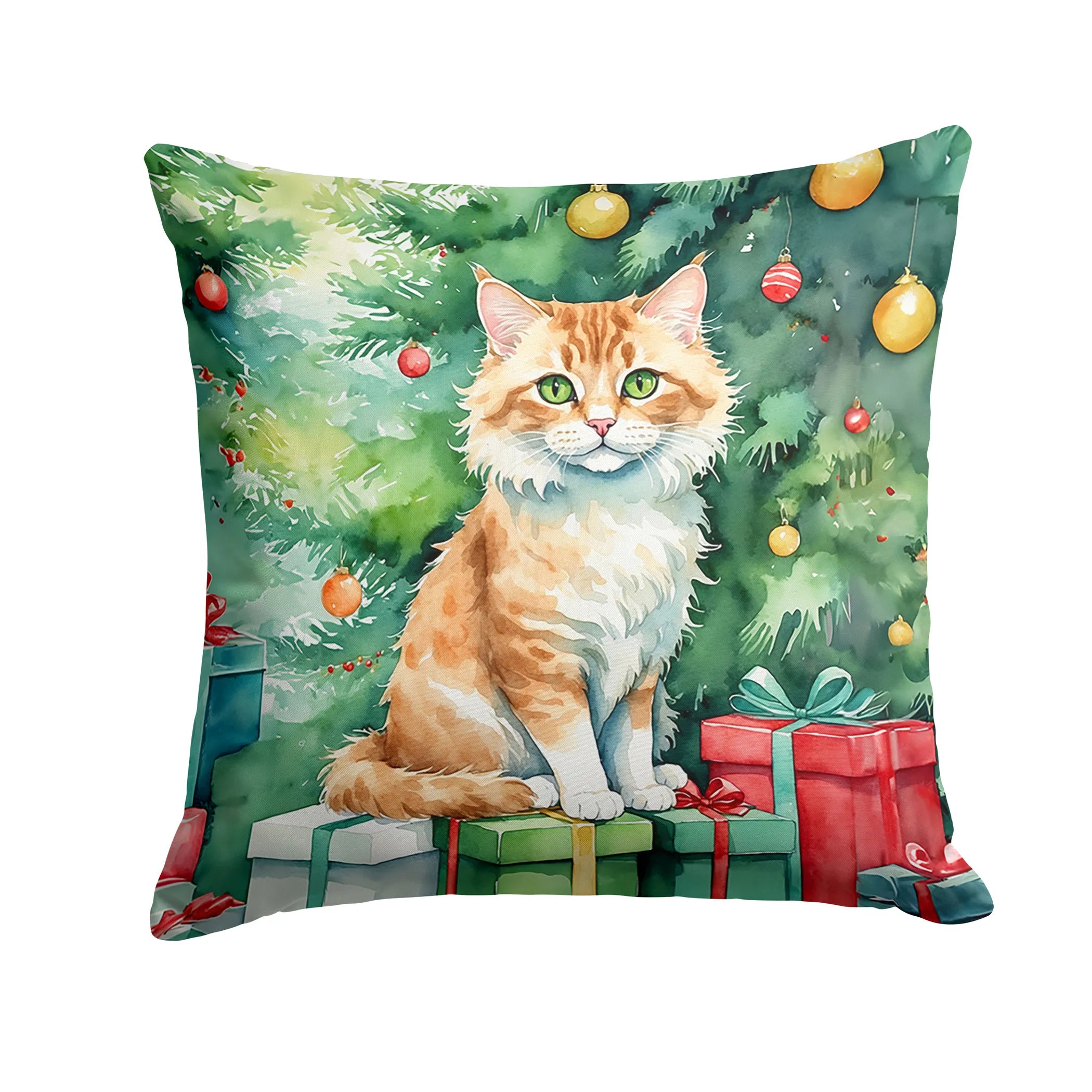 Cat By Christmas Tree Throw Pillow - Pack Of: 1 | Collection name: Cat by christmas tree