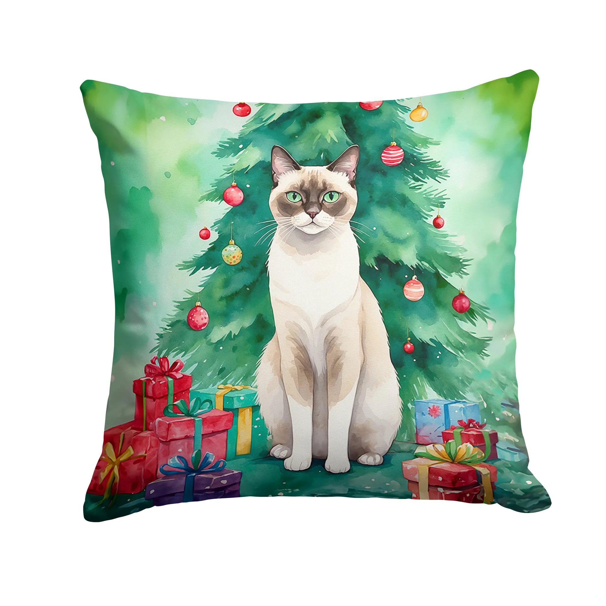 Cat By Christmas Tree Throw Pillow - Pack Of: 1 | Collection name: Cat by christmas tree