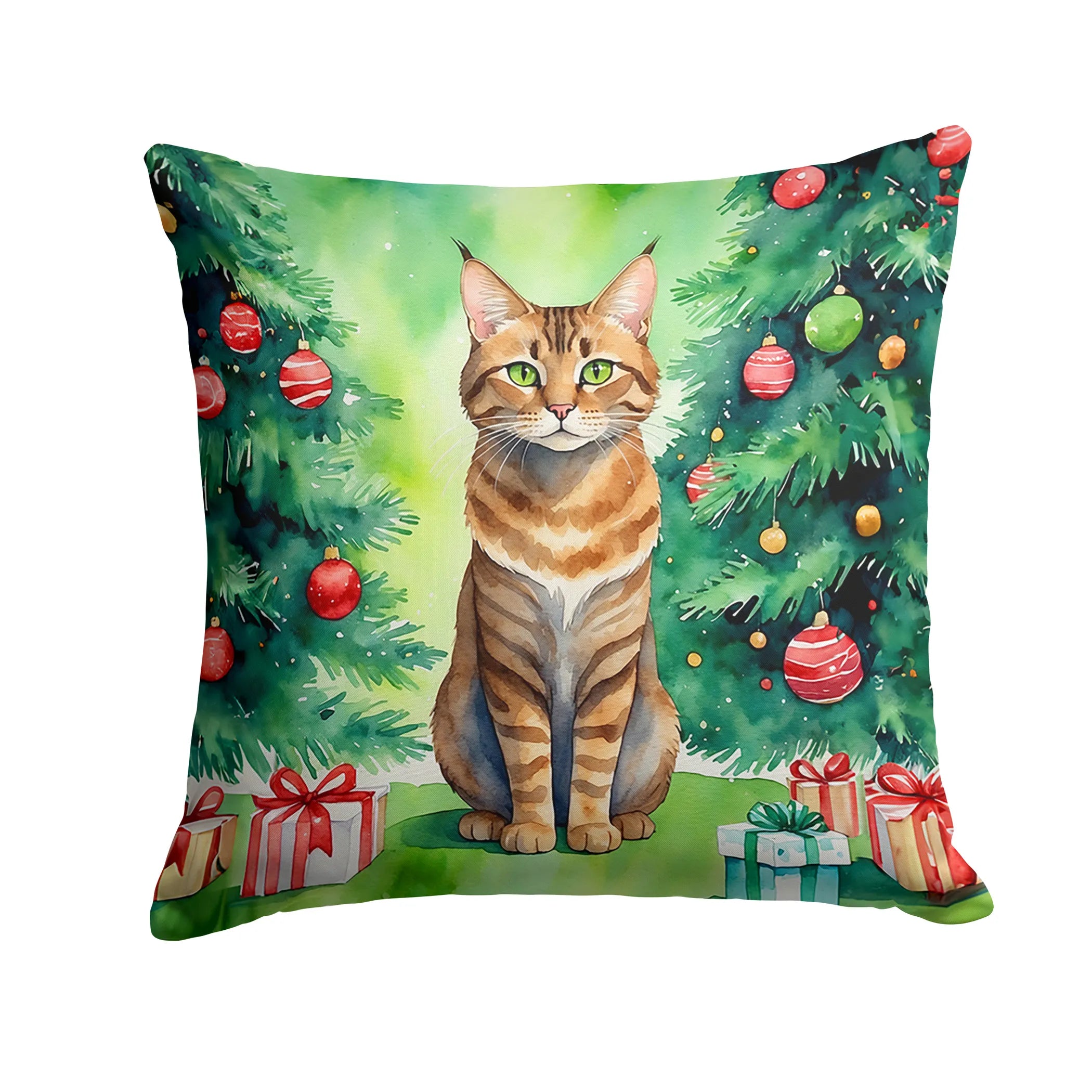 Cat By Christmas Tree Throw Pillow - Pack Of: 1 | Collection name: Cat by christmas tree