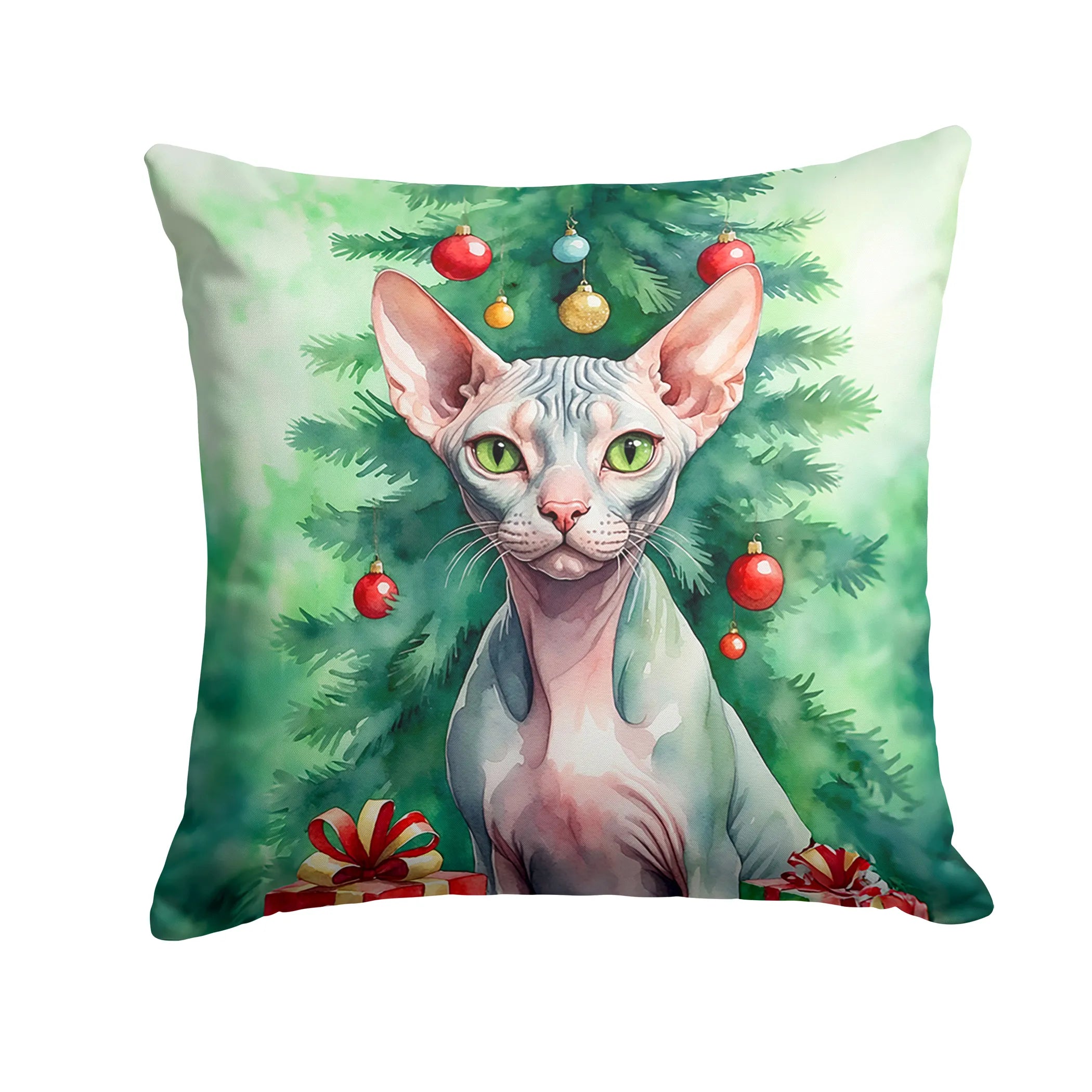 Cat By Christmas Tree Throw Pillow - Pack Of: 1 | Collection name: Cat by christmas tree