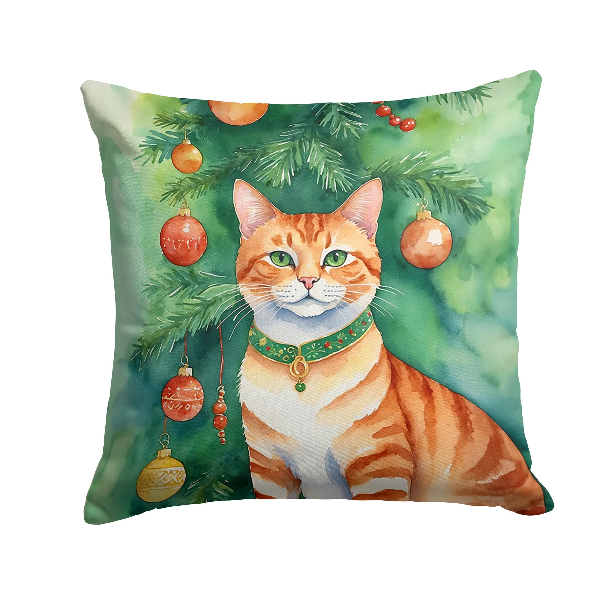 Cat By Christmas Tree Throw Pillow - Pack Of: 1 | Collection name: Cat by christmas tree