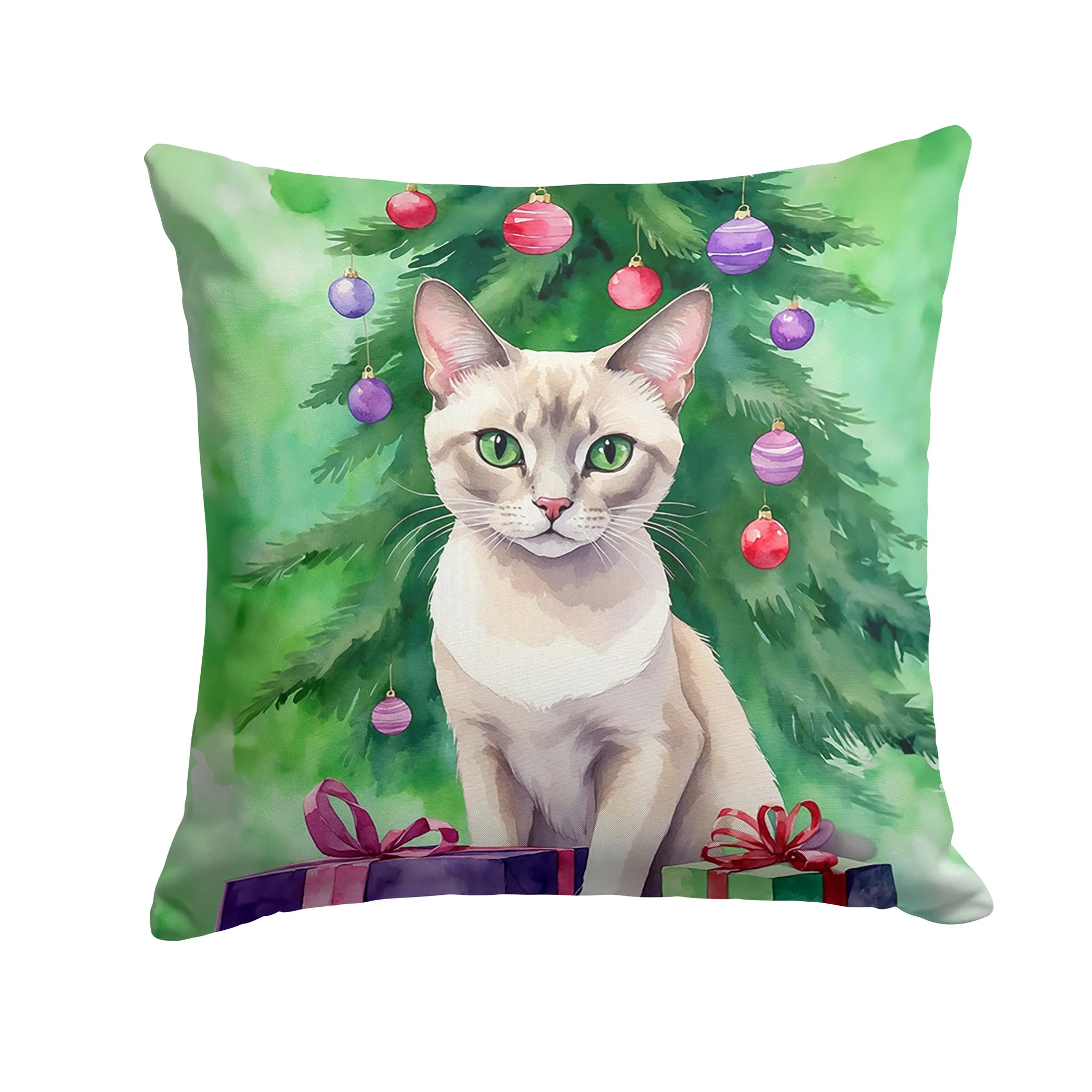 Cat By Christmas Tree Throw Pillow - Pack Of: 1 | Collection name: Cat by christmas tree