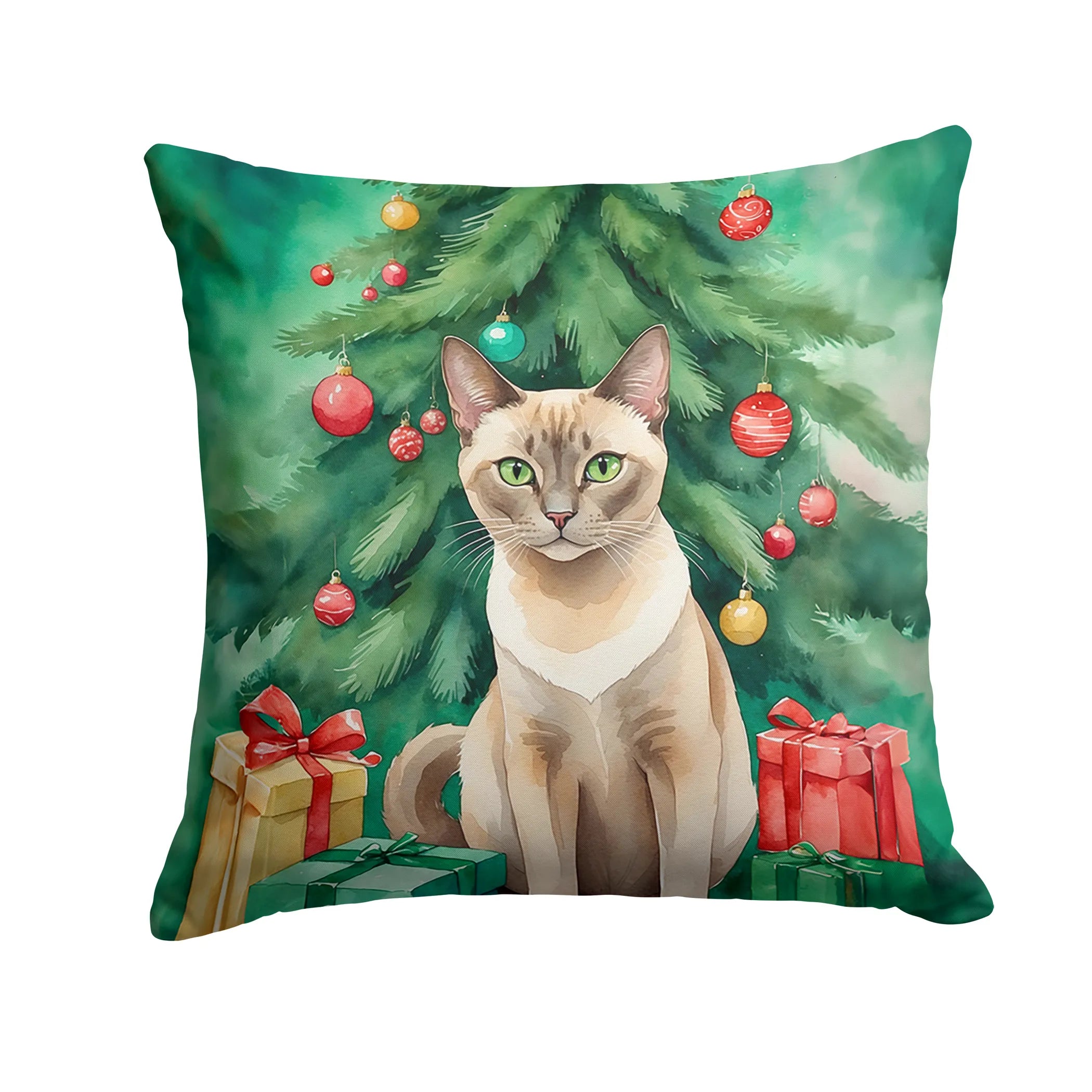 Cat By Christmas Tree Throw Pillow - Pack Of: 1 | Collection name: Cat by christmas tree