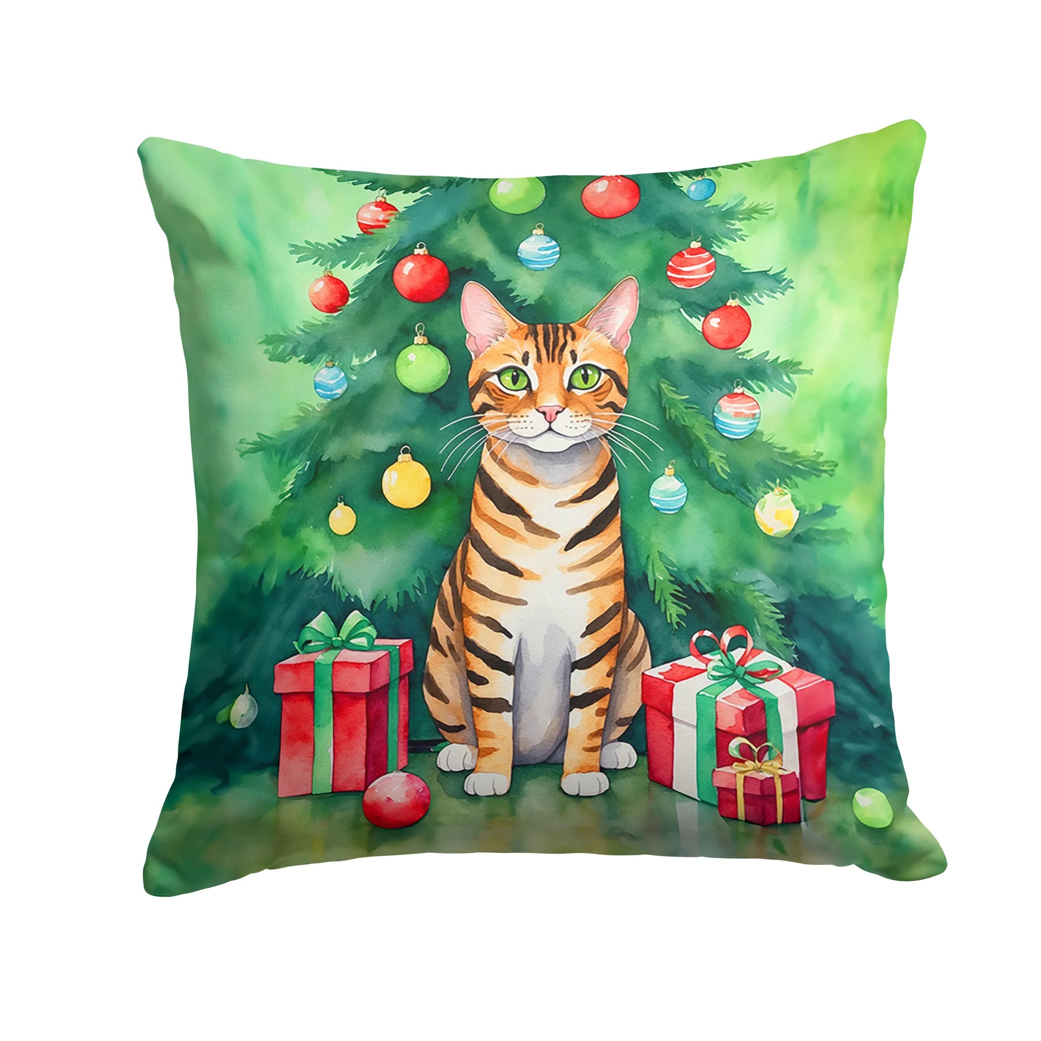 Cat By Christmas Tree Throw Pillow - Pack Of: 1 | Collection name: Cat by christmas tree