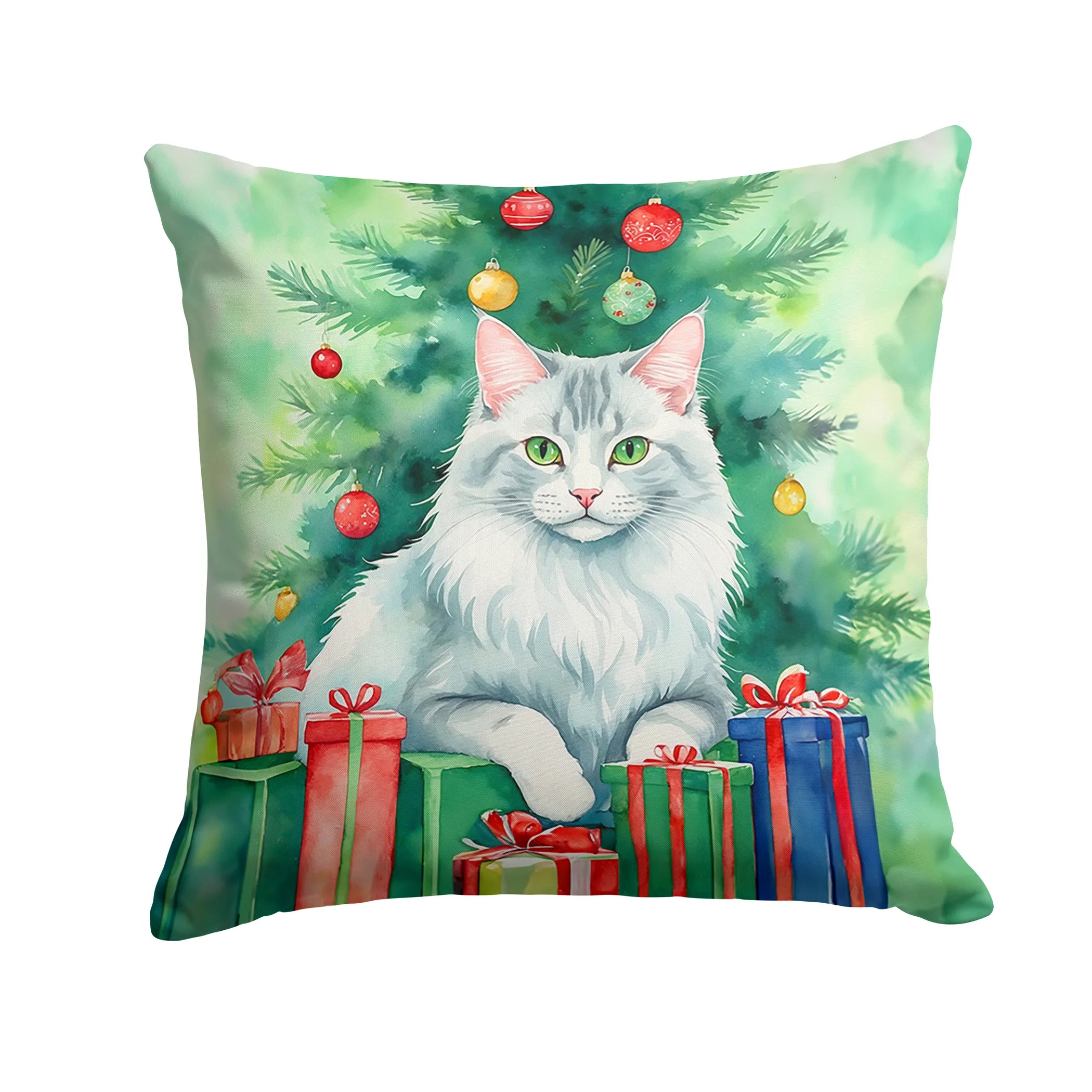 Cat By Christmas Tree Throw Pillow - Pack Of: 1 | Collection name: Cat by christmas tree