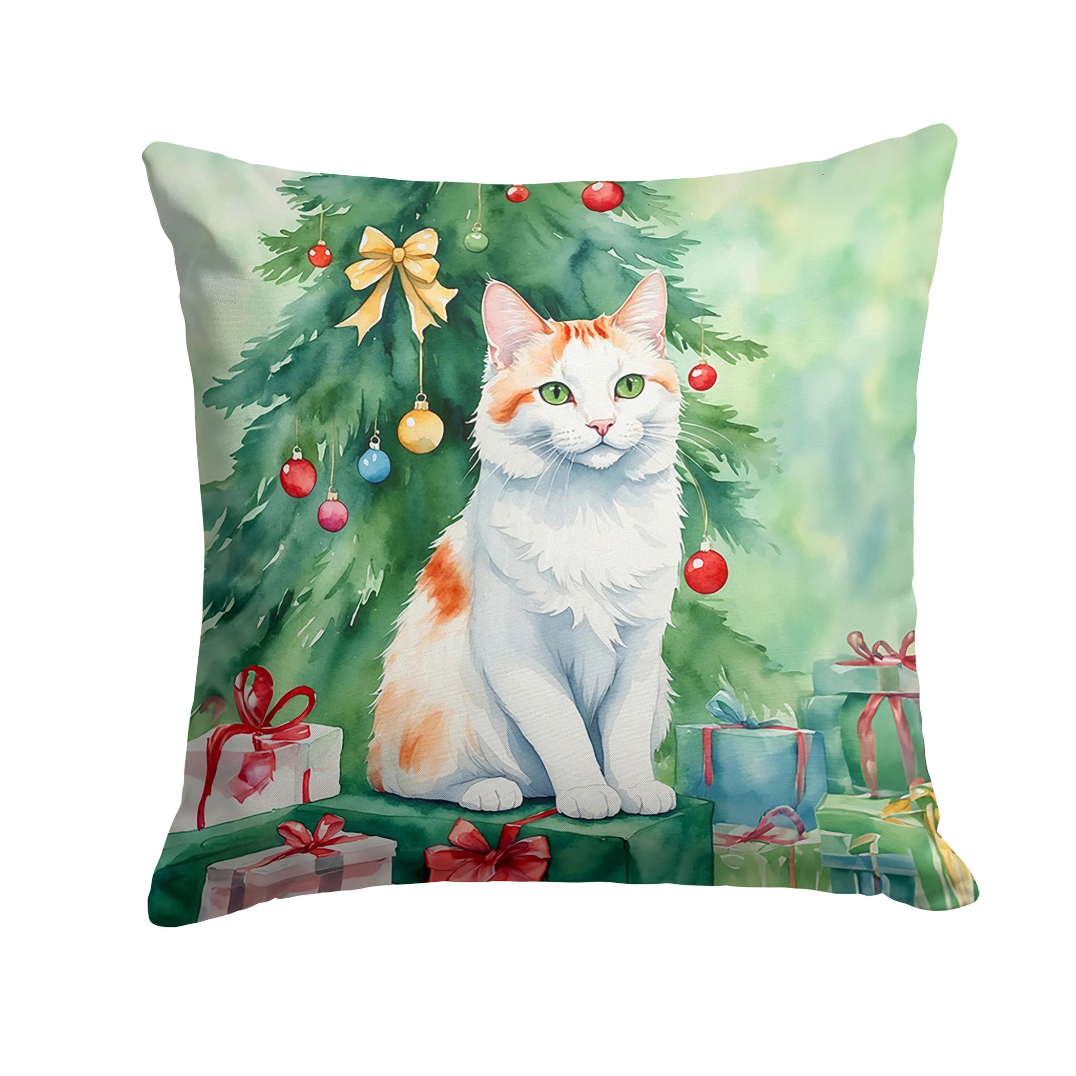 Cat By Christmas Tree Throw Pillow - Pack Of: 1 | Collection name: Cat by christmas tree