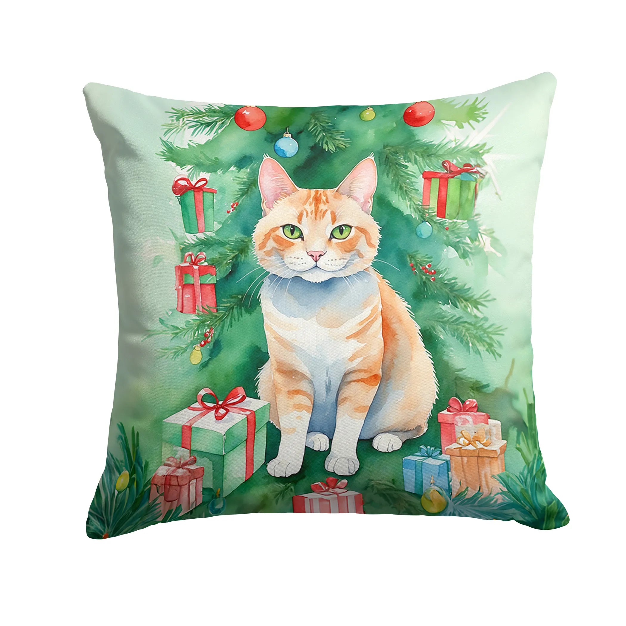 Cat By Christmas Tree Throw Pillow - Pack Of: 1 | Collection name: Cat by christmas tree