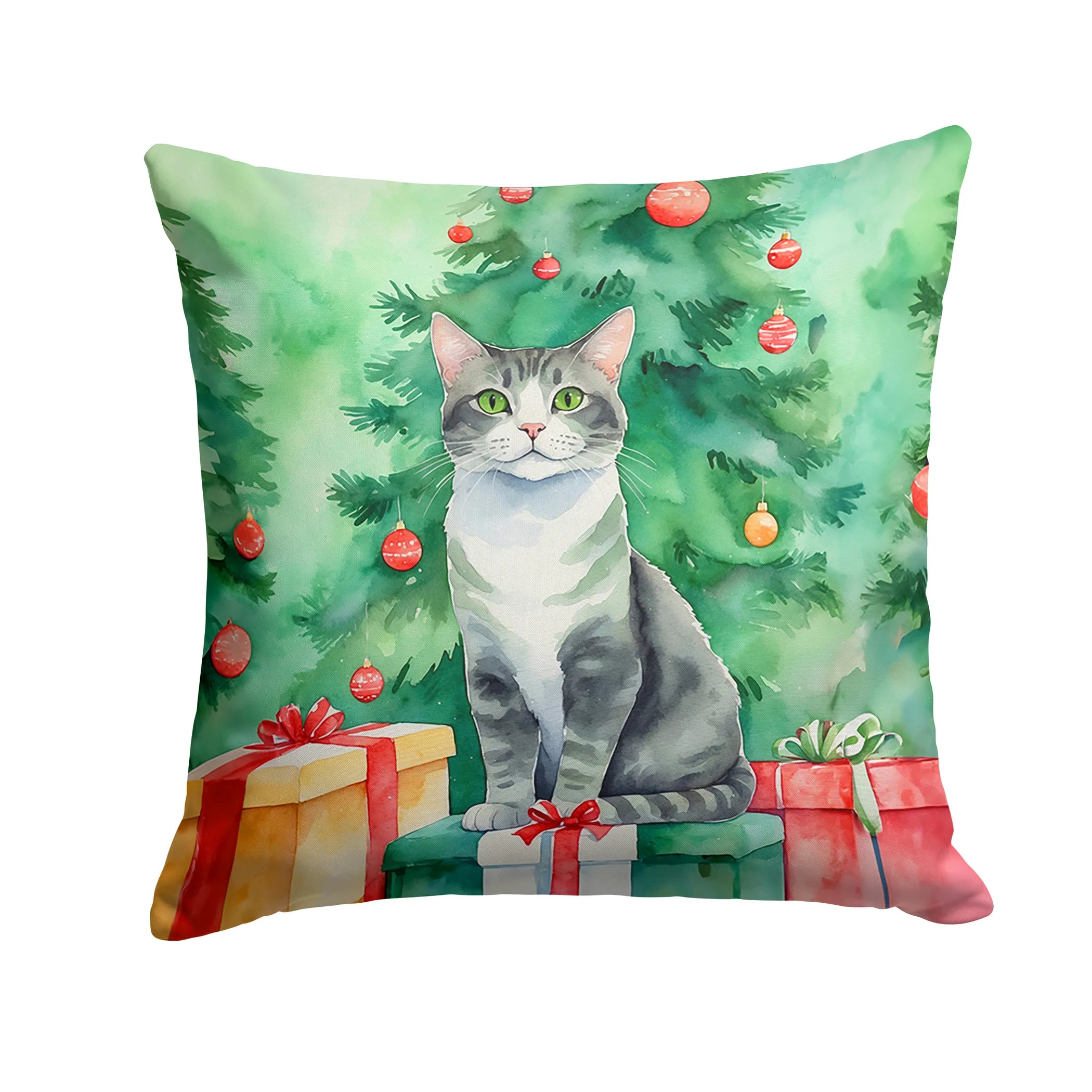 Cat By Christmas Tree Throw Pillow - Pack Of: 1 | Collection name: Cat by christmas tree