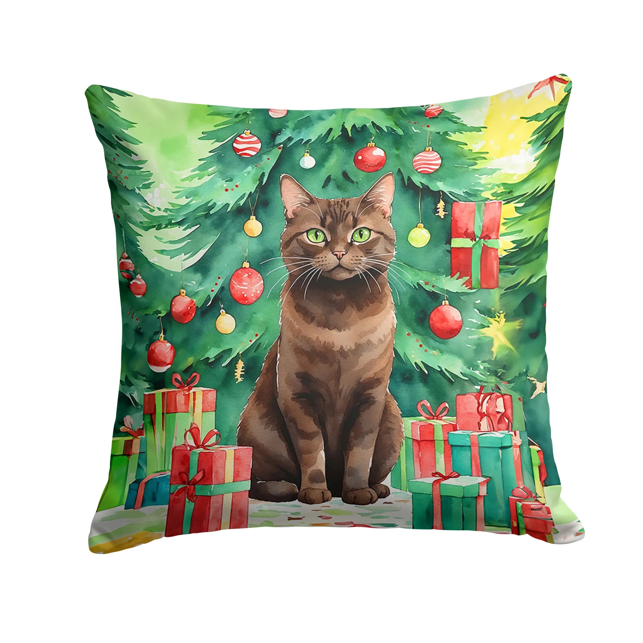 Cat By Christmas Tree Throw Pillow - Pack Of: 1 | Collection name: Cat by christmas tree