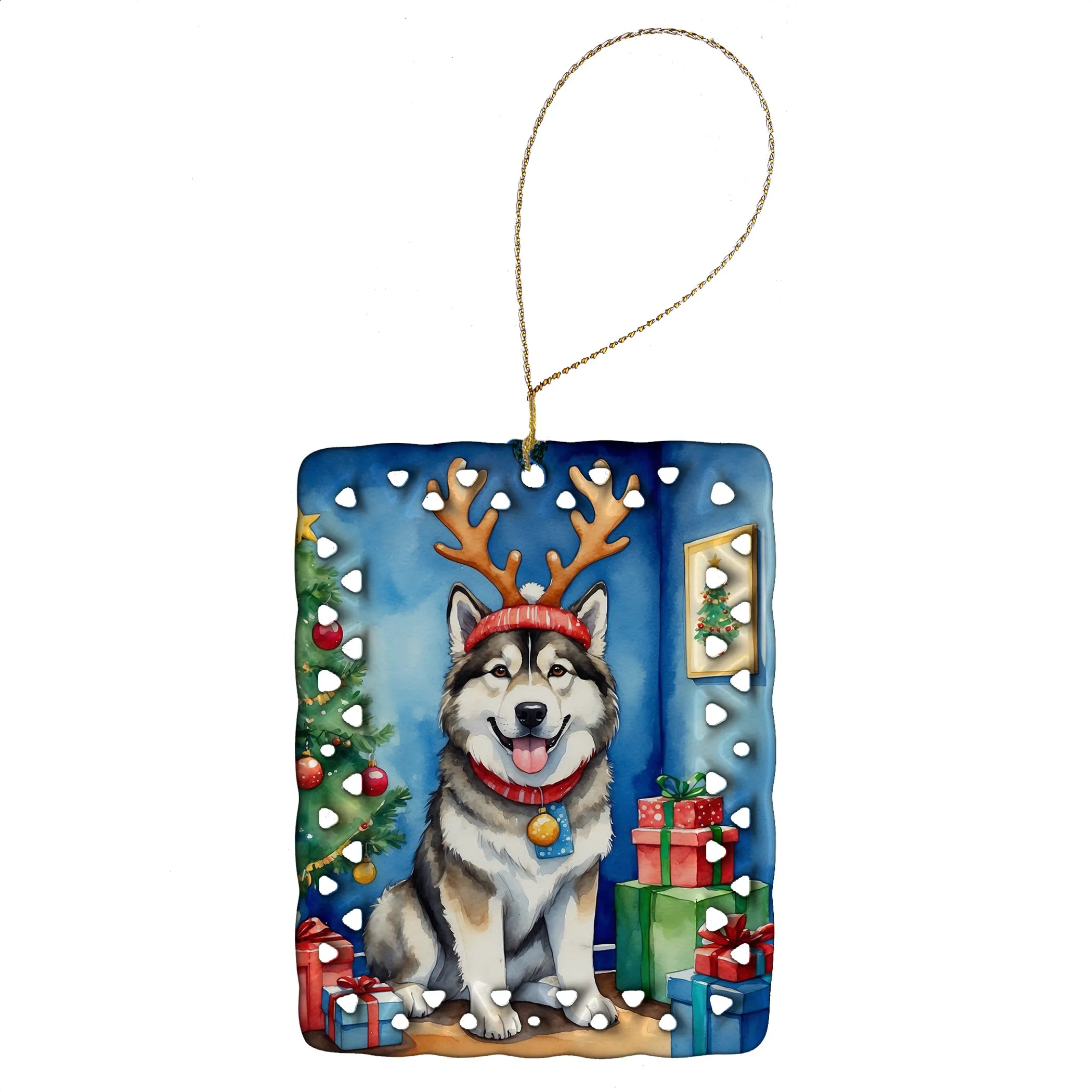 Christmas Reindeer Porcelain Ornament