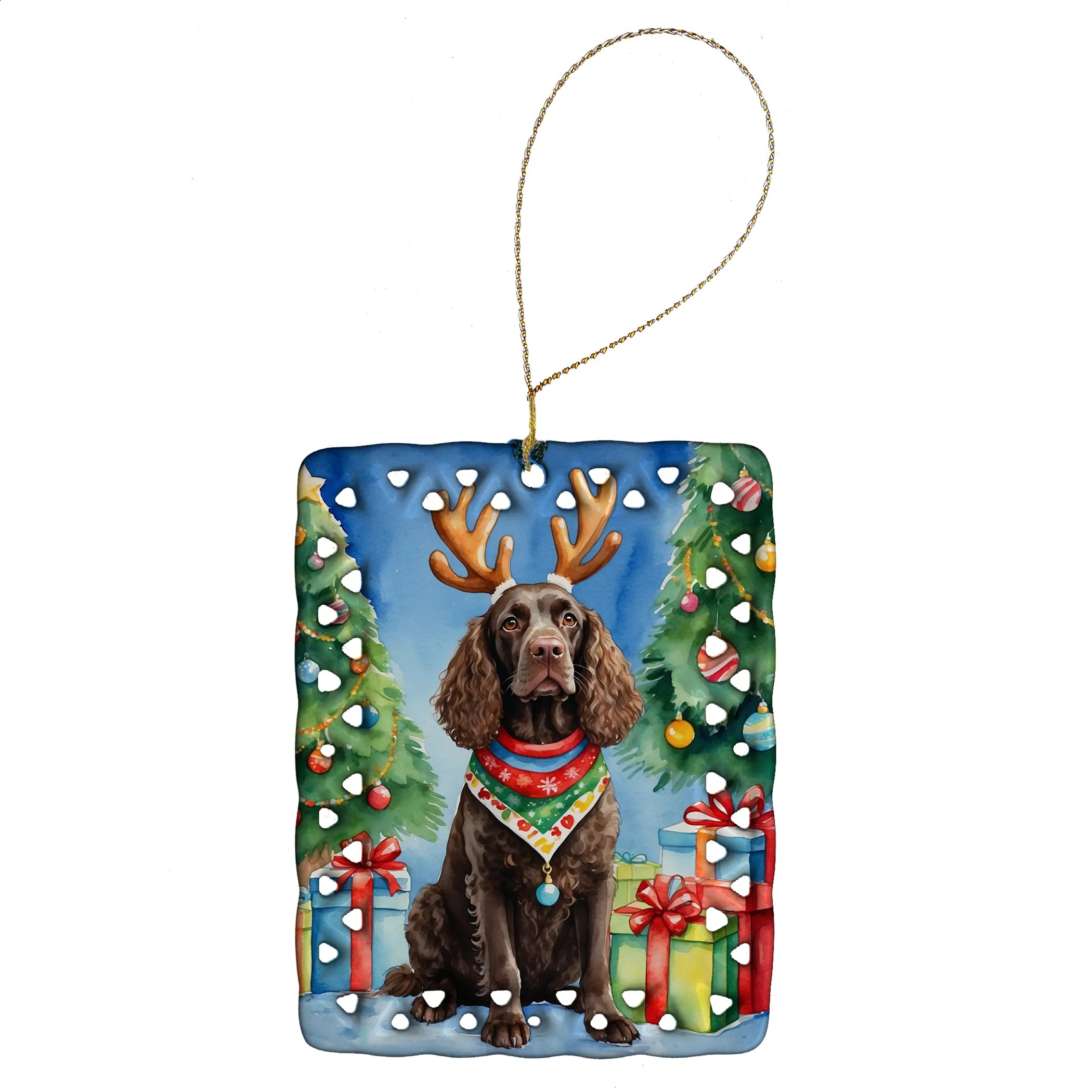 Christmas Reindeer Porcelain Ornament