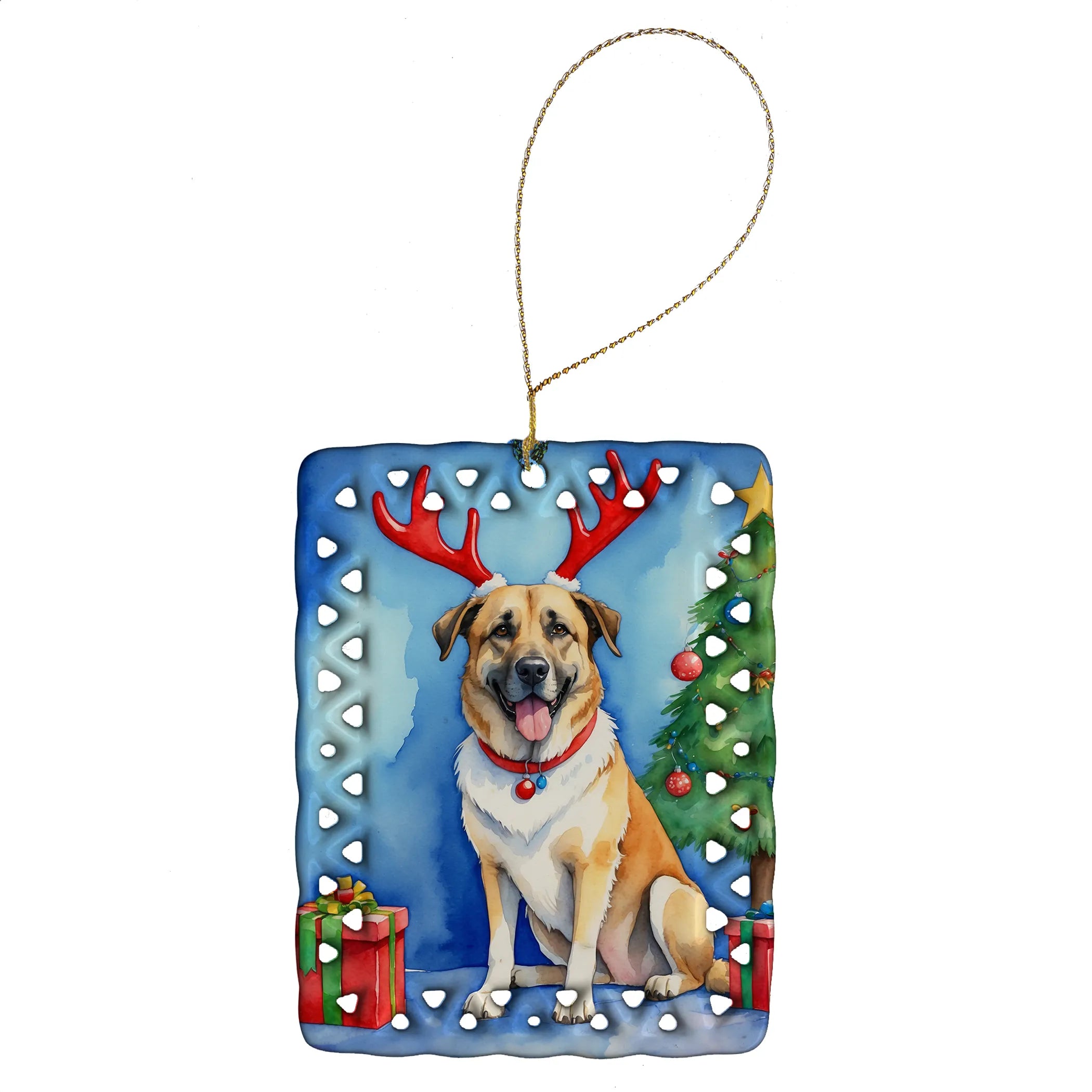 Christmas Reindeer Porcelain Ornament
