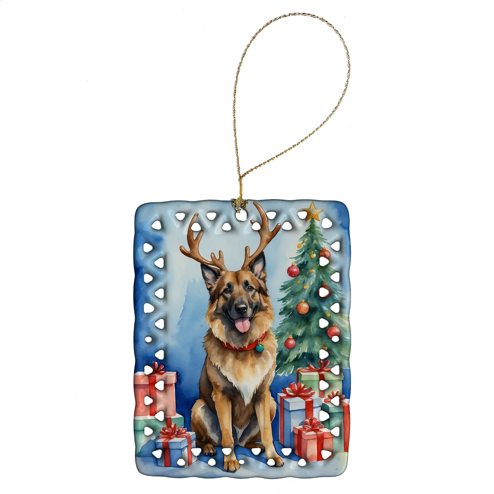 Christmas Reindeer Porcelain Ornament