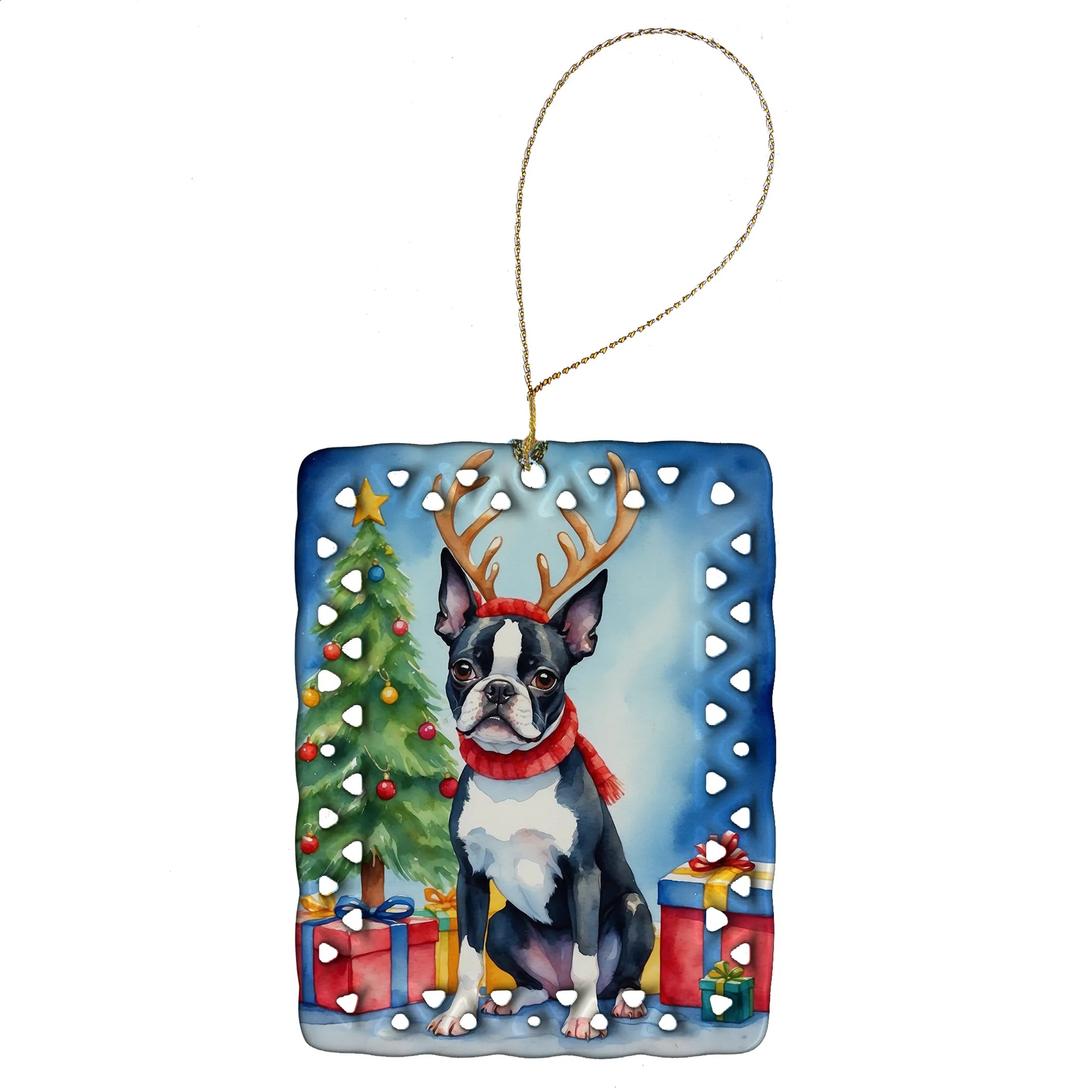 Christmas Reindeer Porcelain Ornament