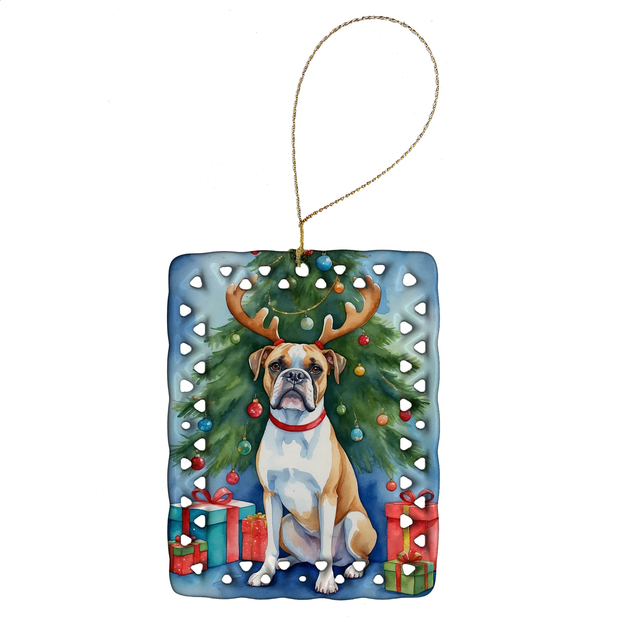 Christmas Reindeer Porcelain Ornament