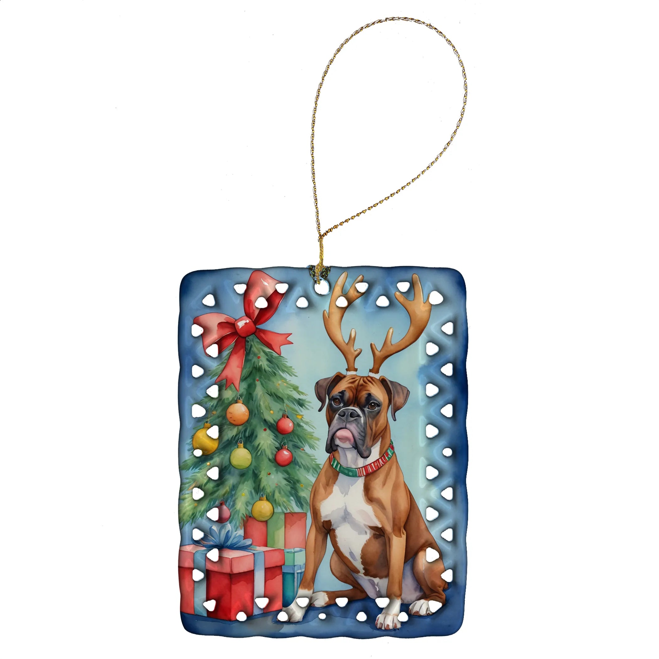 Christmas Reindeer Porcelain Ornament