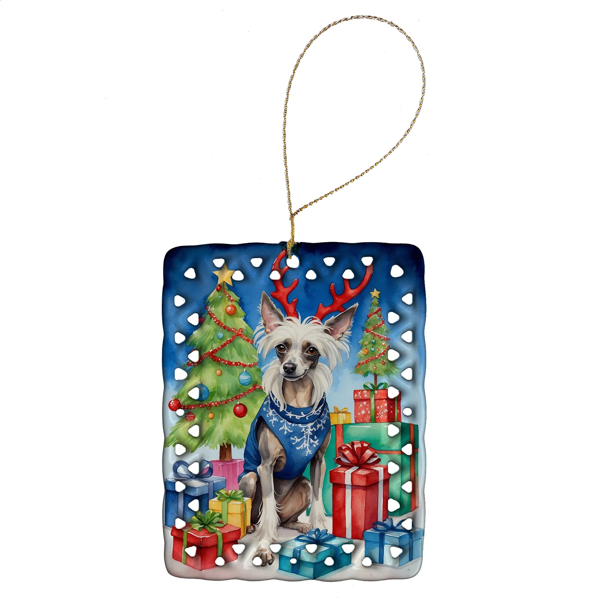 Christmas Reindeer Porcelain Ornament