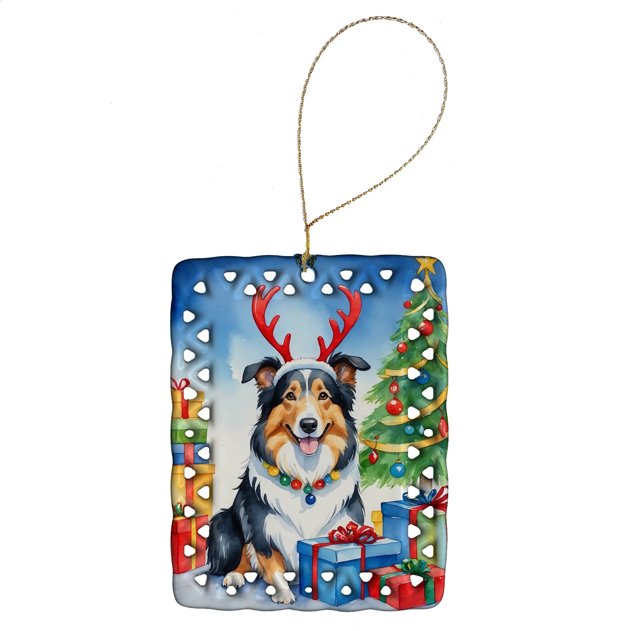 Christmas Reindeer Porcelain Ornament