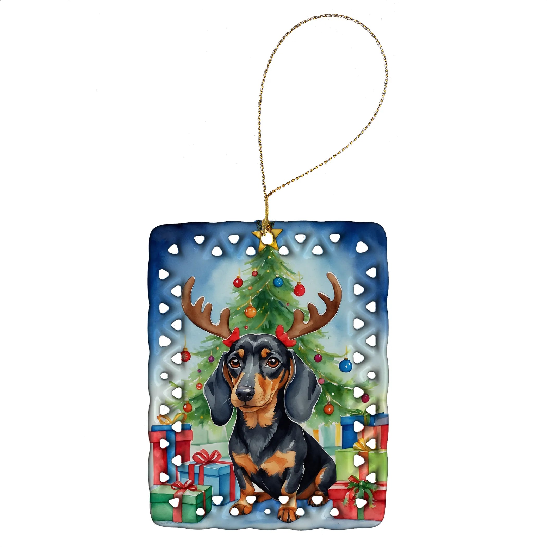 Christmas Reindeer Porcelain Ornament