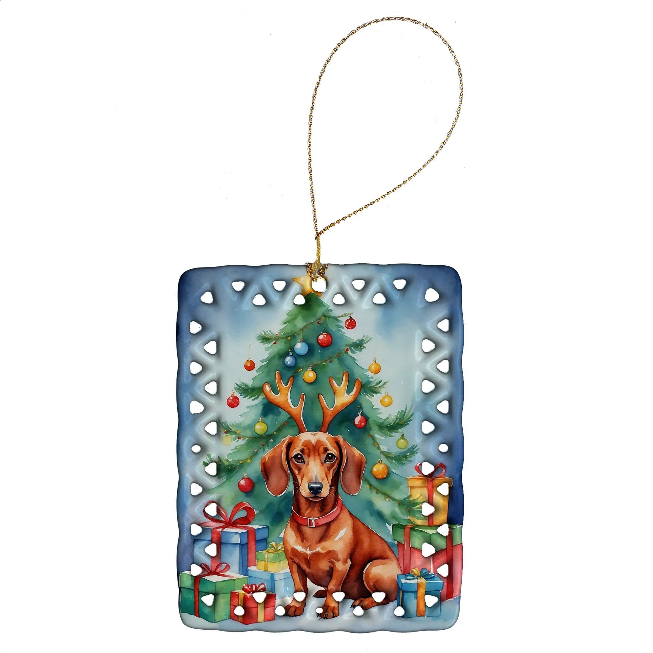 Christmas Reindeer Porcelain Ornament