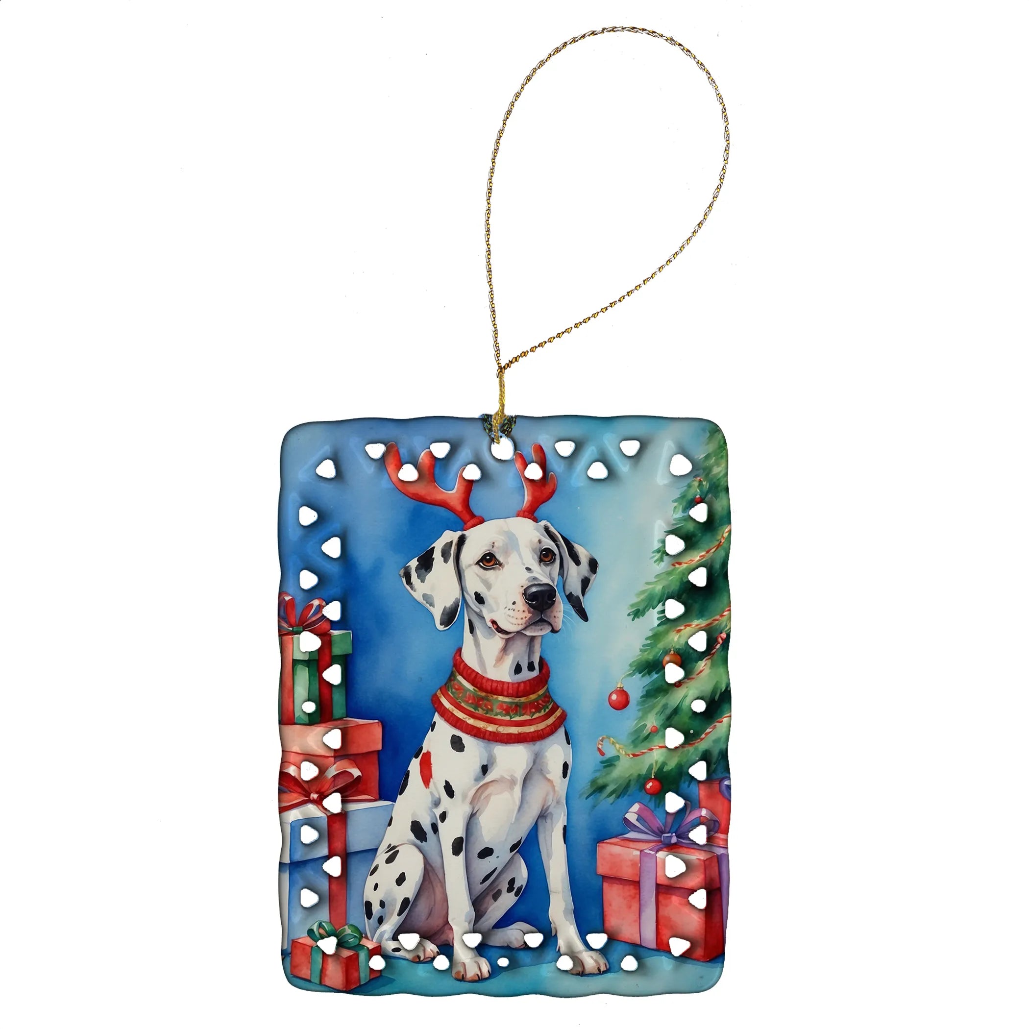 Christmas Reindeer Porcelain Ornament