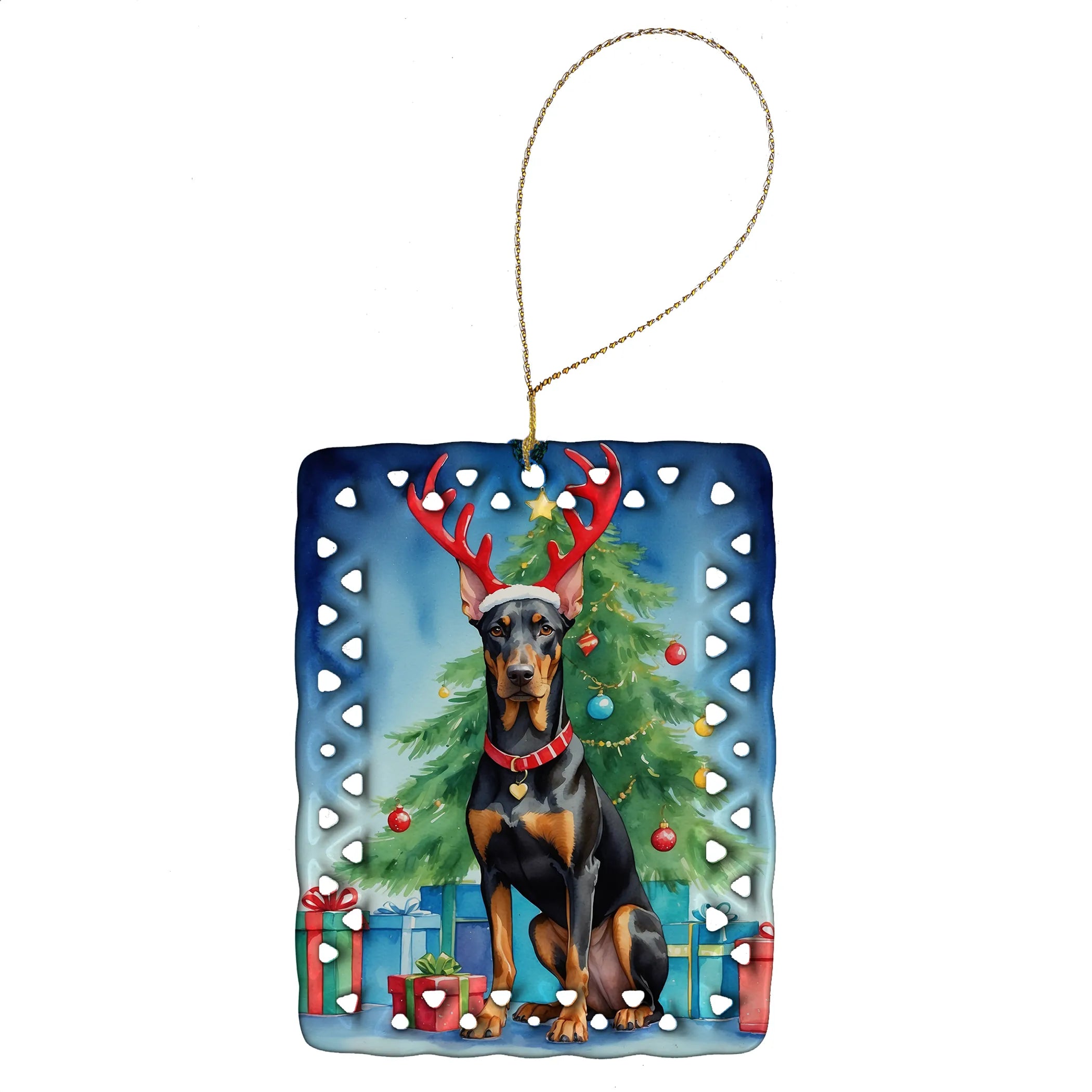 Christmas Reindeer Porcelain Ornament