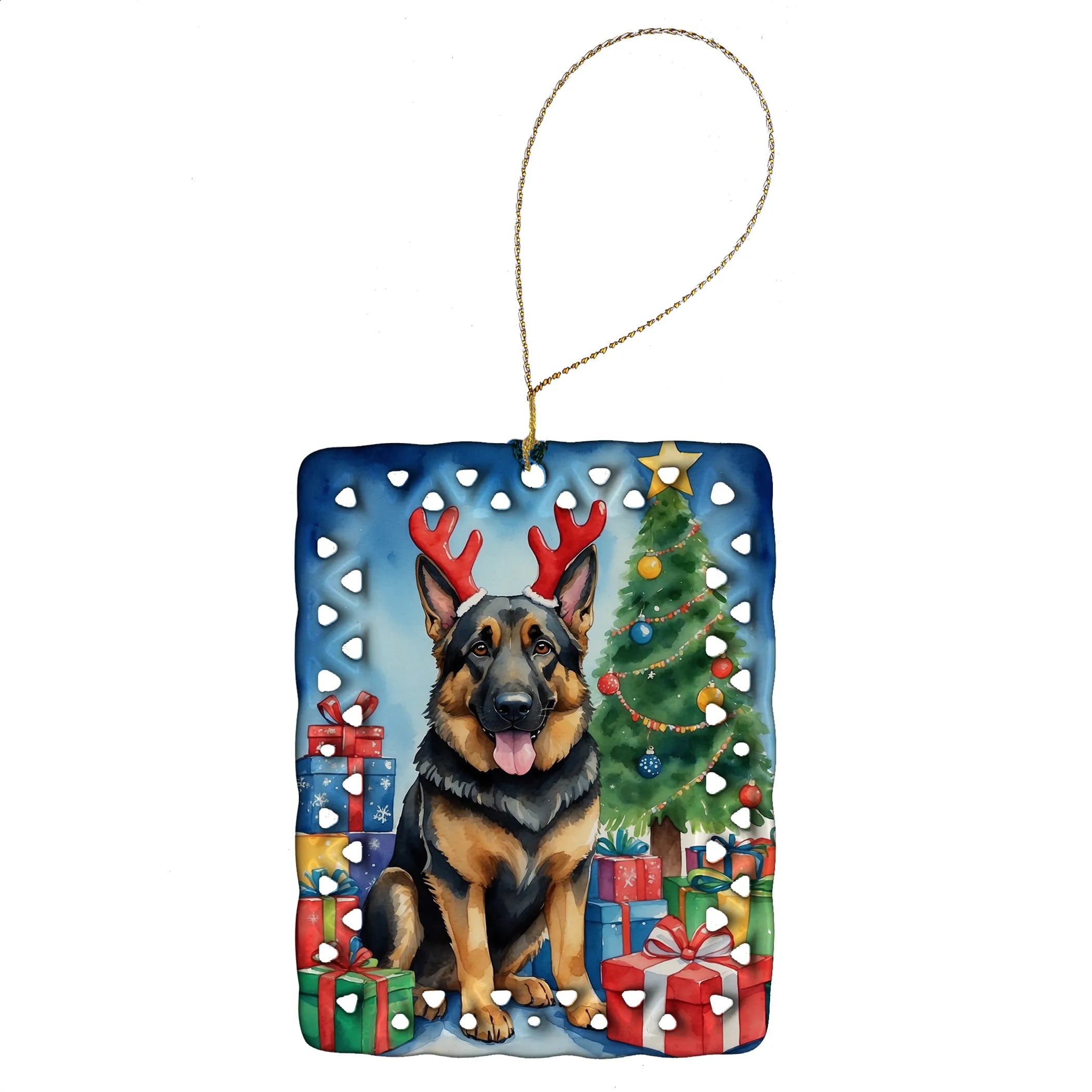Christmas Reindeer Porcelain Ornament
