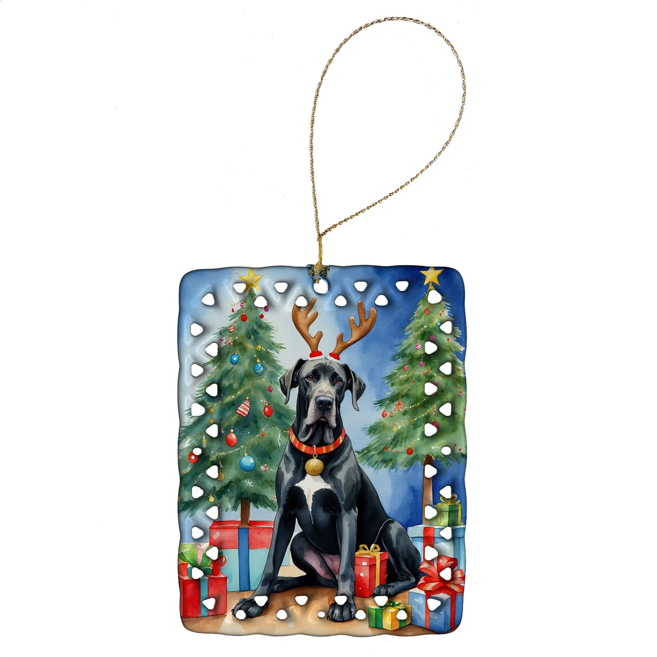 Christmas Reindeer Porcelain Ornament