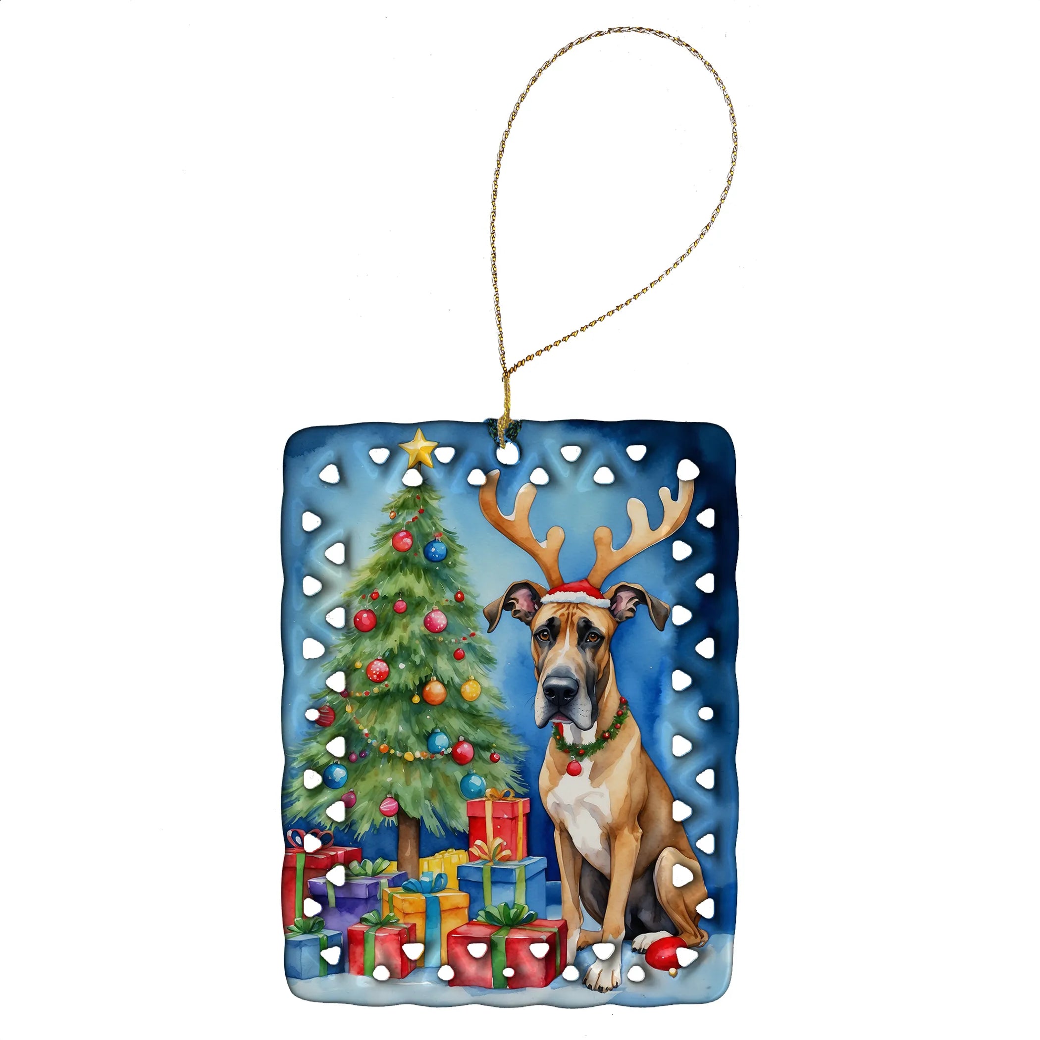 Christmas Reindeer Porcelain Ornament