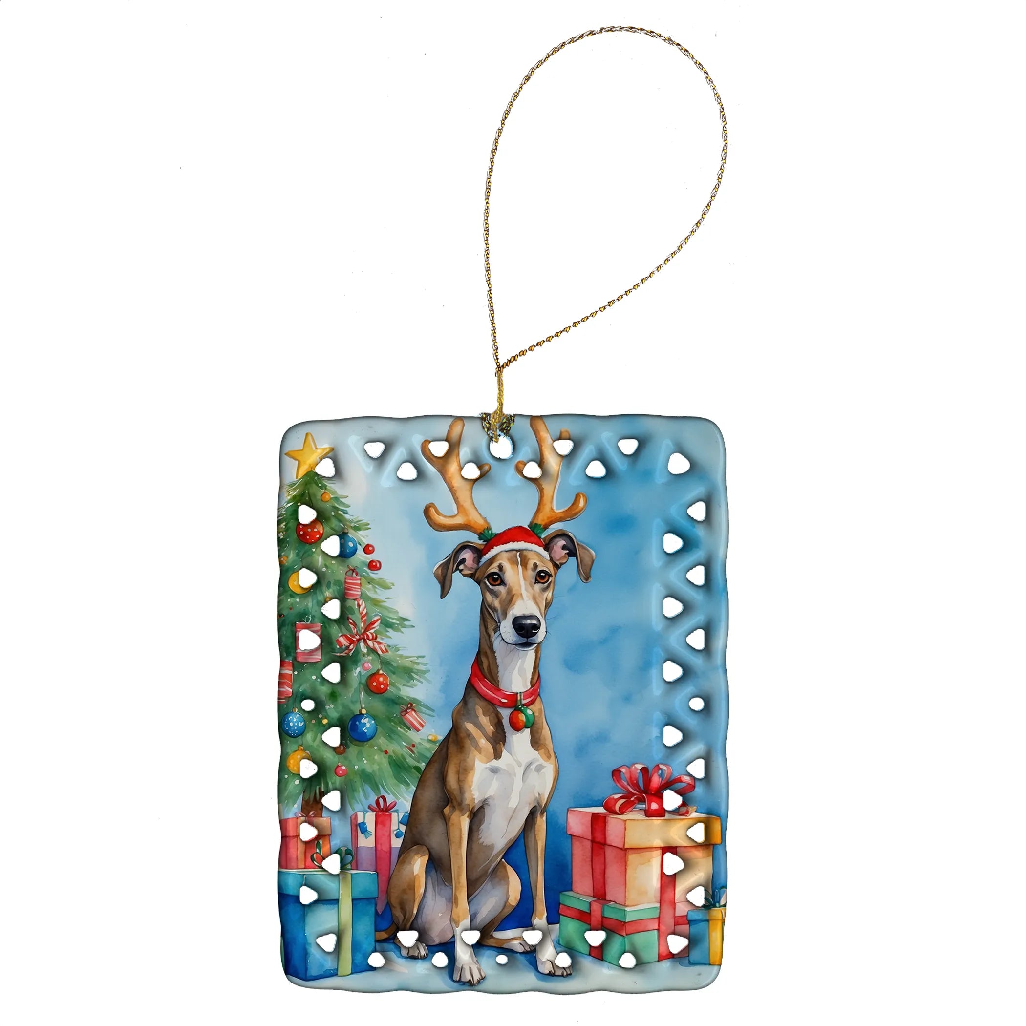 Christmas Reindeer Porcelain Ornament