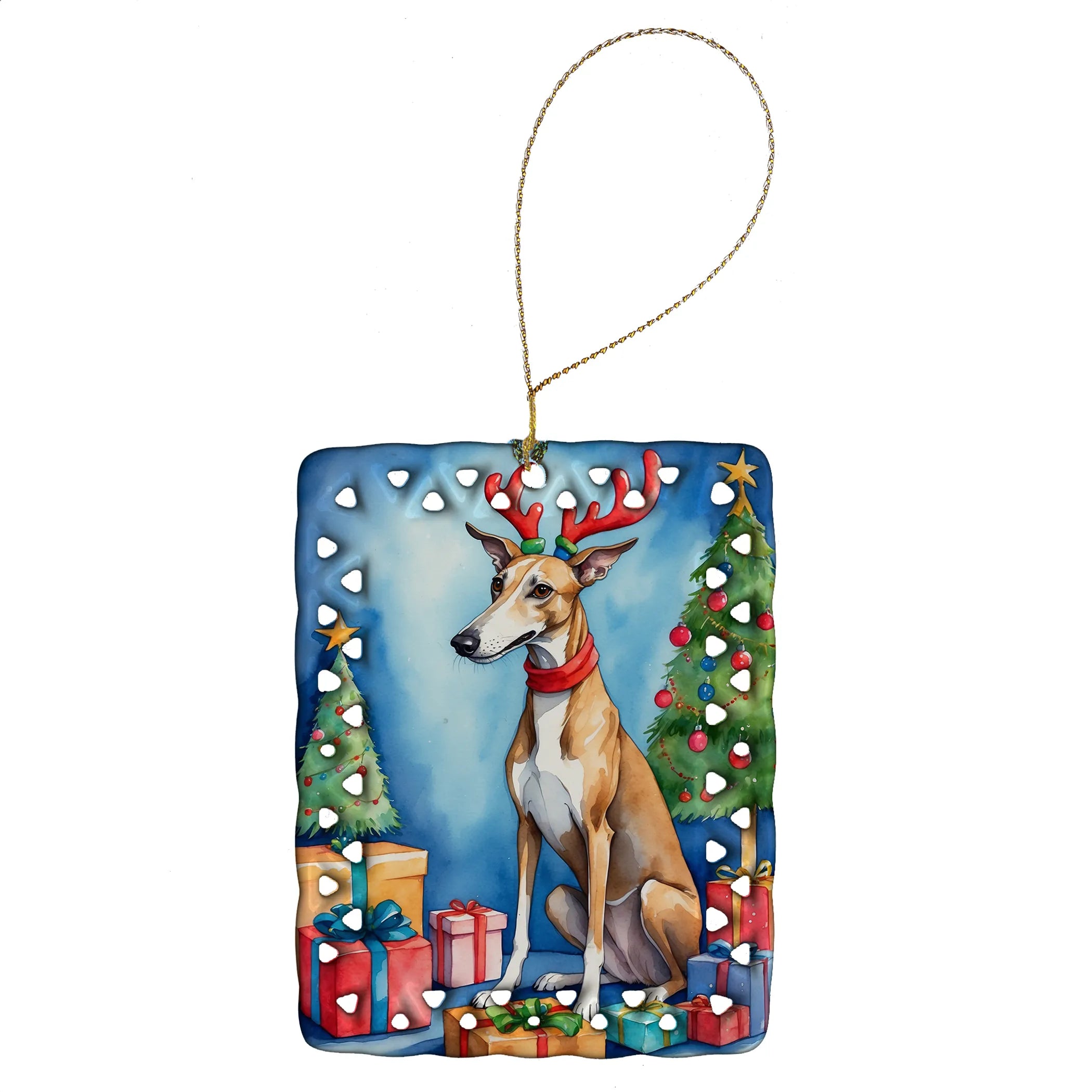 Christmas Reindeer Porcelain Ornament