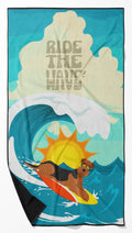 Surfer Dog Ride the Wave Premium Beach Towel - Size: 60HX130W | Pack Of: 1 | Collection name: Surfer dog ride the wave