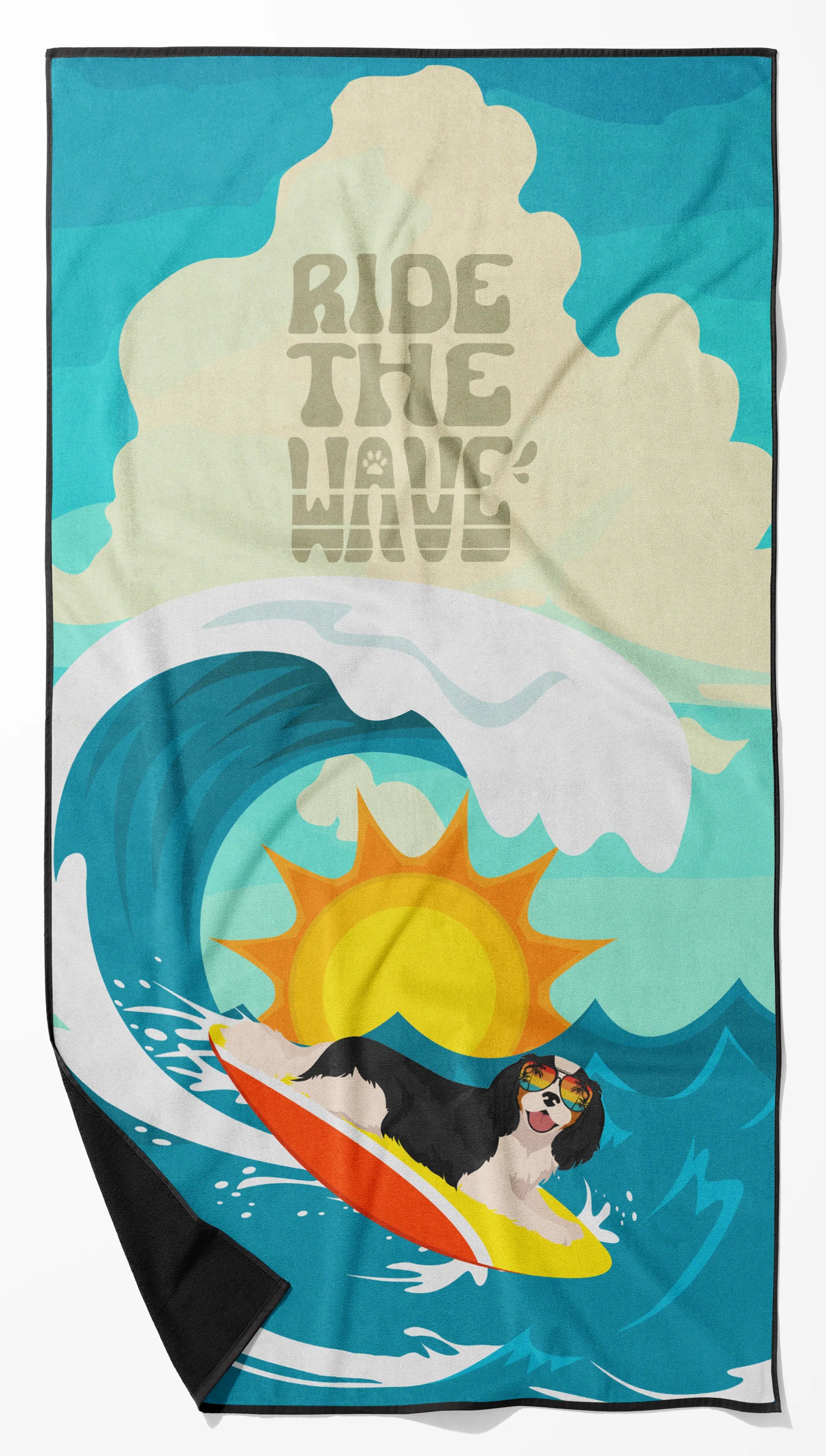 Surfer Dog Ride the Wave Premium Beach Towel - Size: 60HX130W | Pack Of: 1 | Collection name: Surfer dog ride the wave