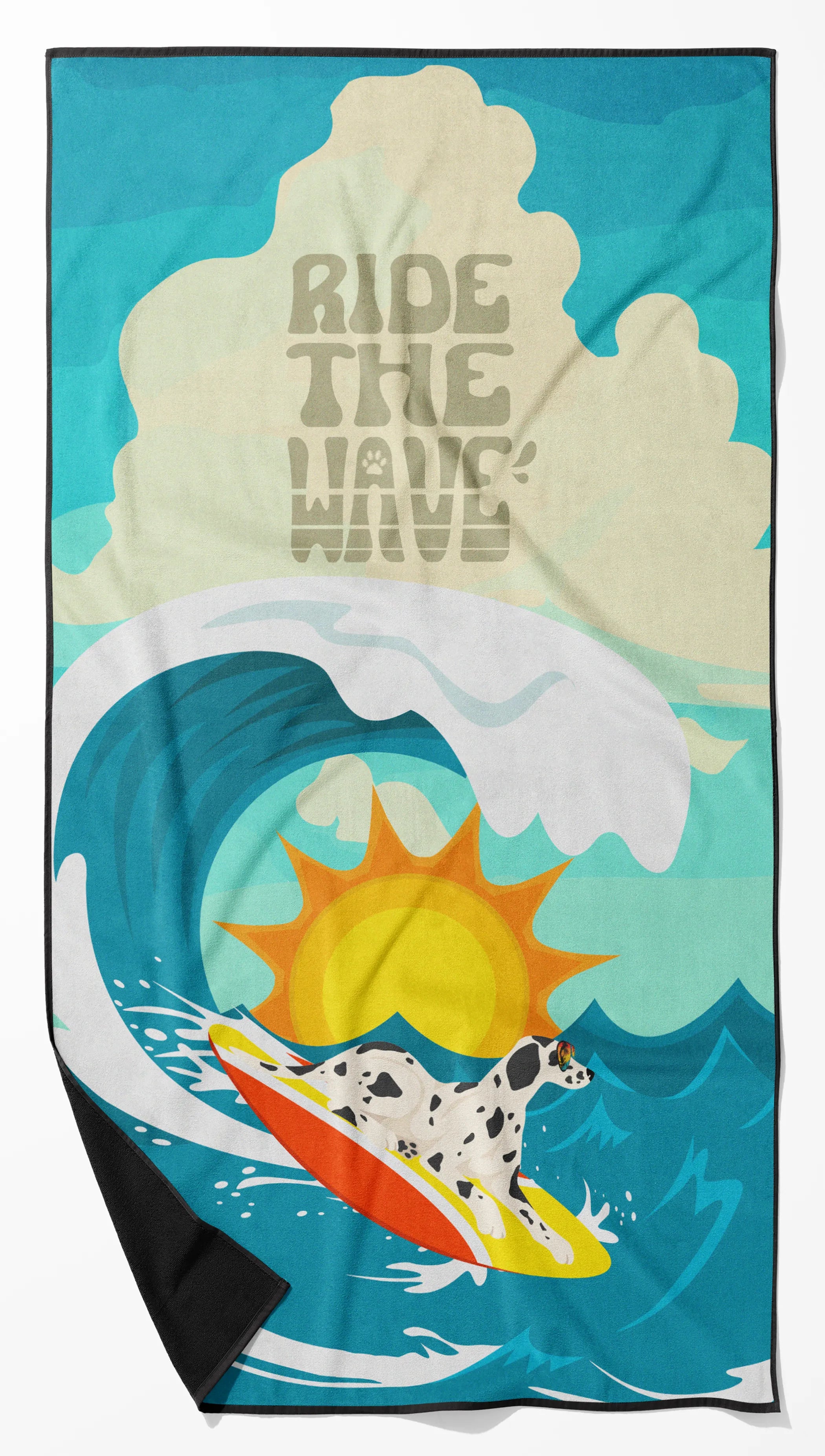 Surfer Dog Ride the Wave Premium Beach Towel - Size: 60HX130W | Pack Of: 1 | Collection name: Surfer dog ride the wave