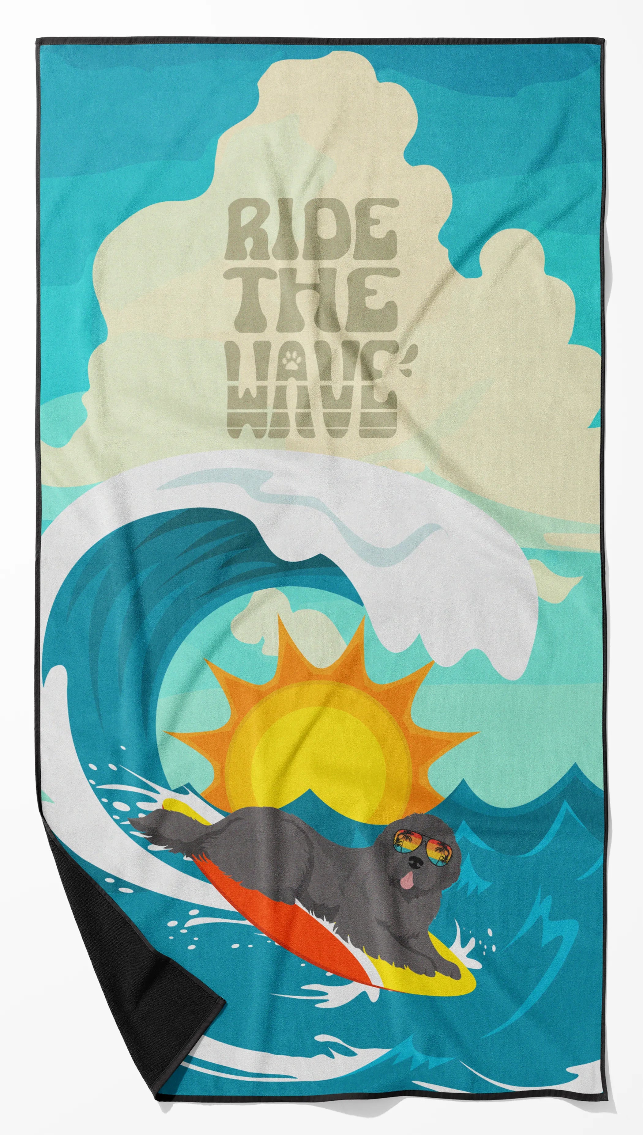 Surfer Dog Ride the Wave Premium Beach Towel - Size: 60HX130W | Pack Of: 1 | Collection name: Surfer dog ride the wave