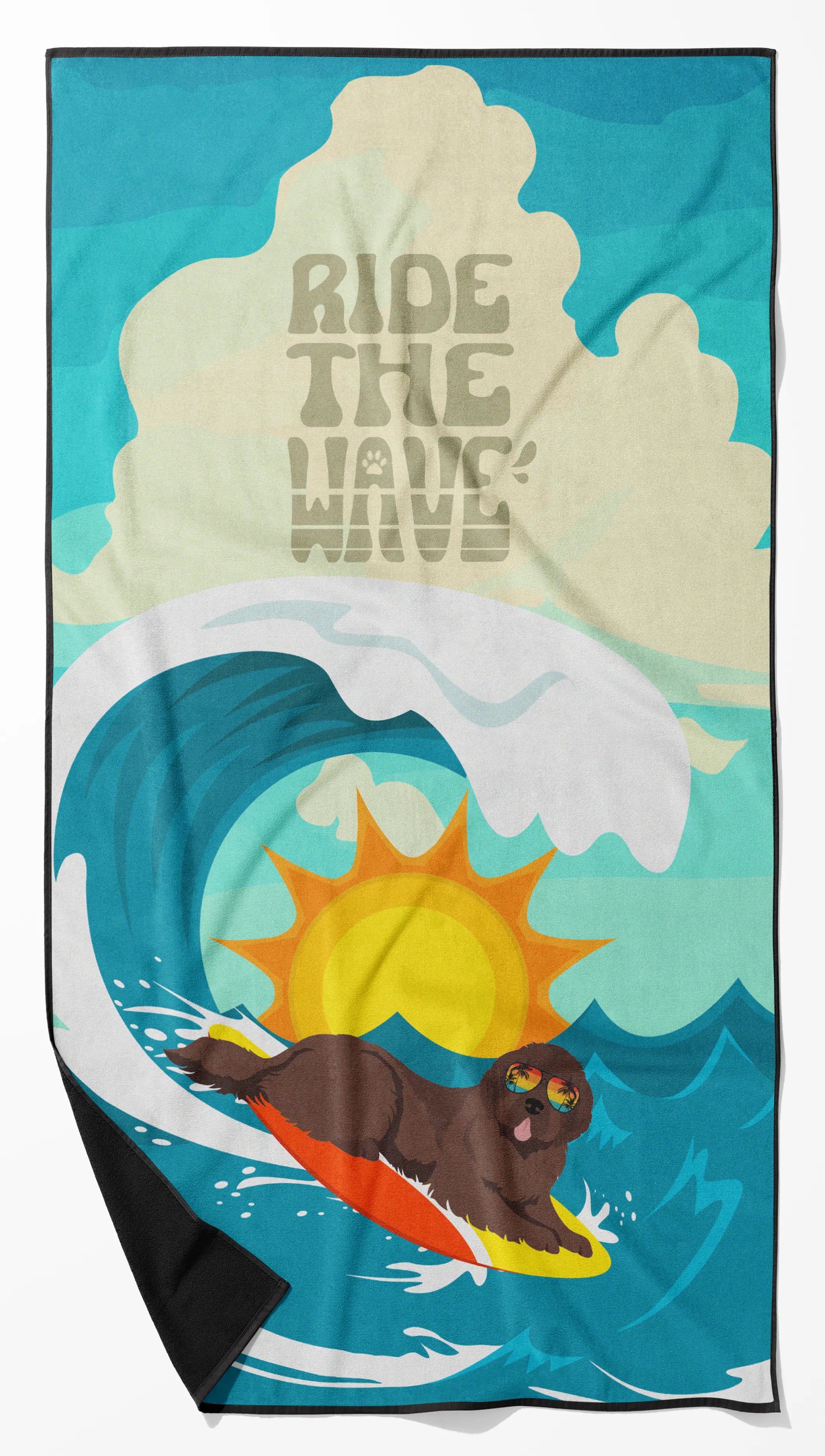 Surfer Dog Ride the Wave Premium Beach Towel - Size: 60HX130W | Pack Of: 1 | Collection name: Surfer dog ride the wave