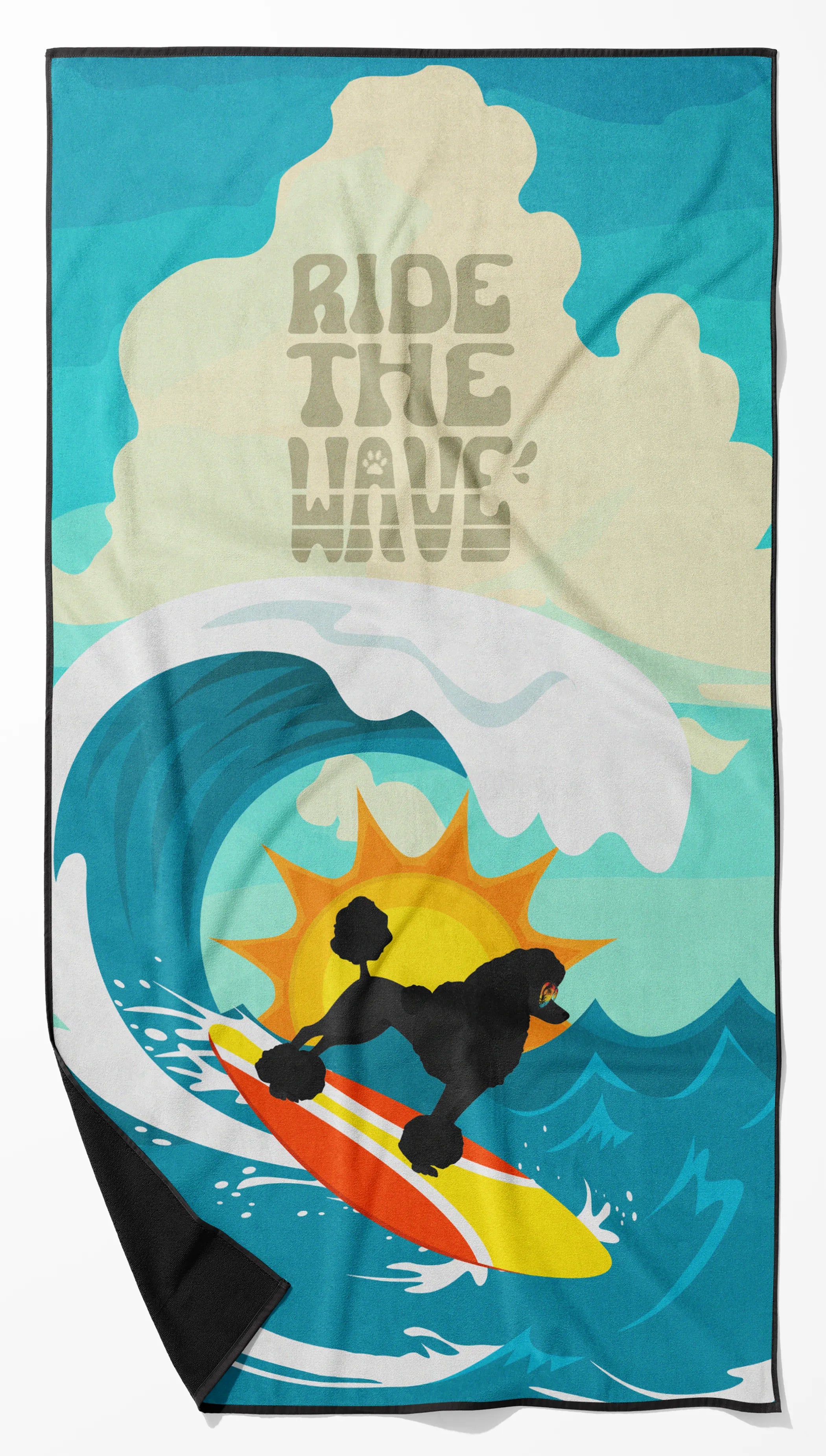 Surfer Dog Ride the Wave Premium Beach Towel - Size: 60HX130W | Pack Of: 1 | Collection name: Surfer dog ride the wave