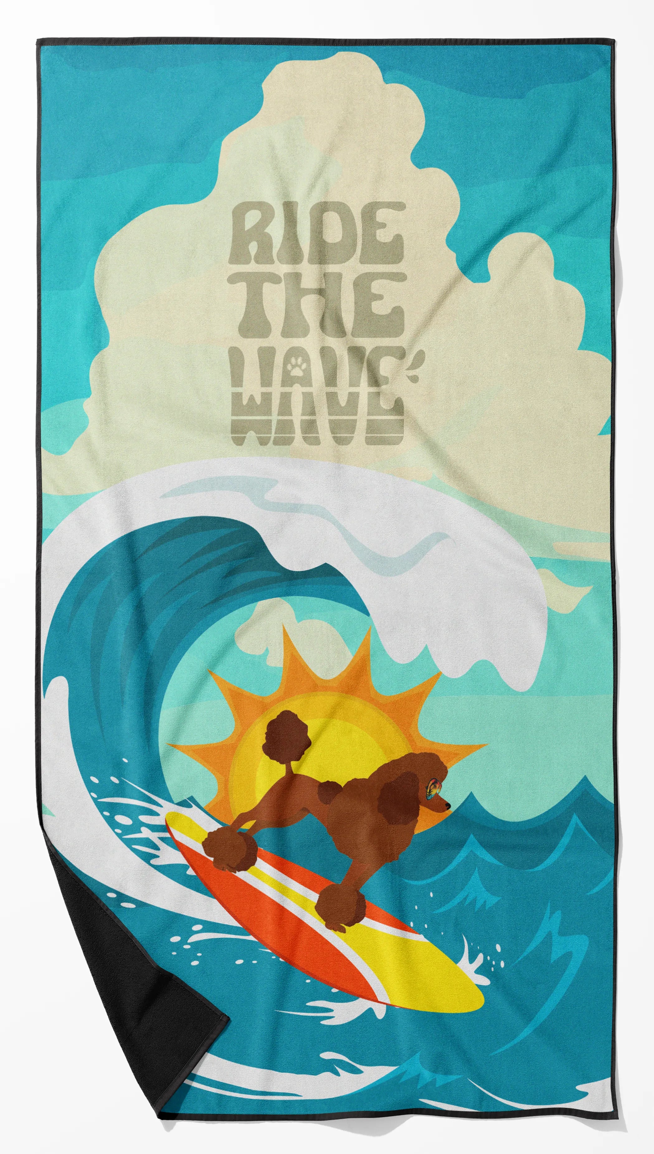 Surfer Dog Ride the Wave Premium Beach Towel - Size: 60HX130W | Pack Of: 1 | Collection name: Surfer dog ride the wave