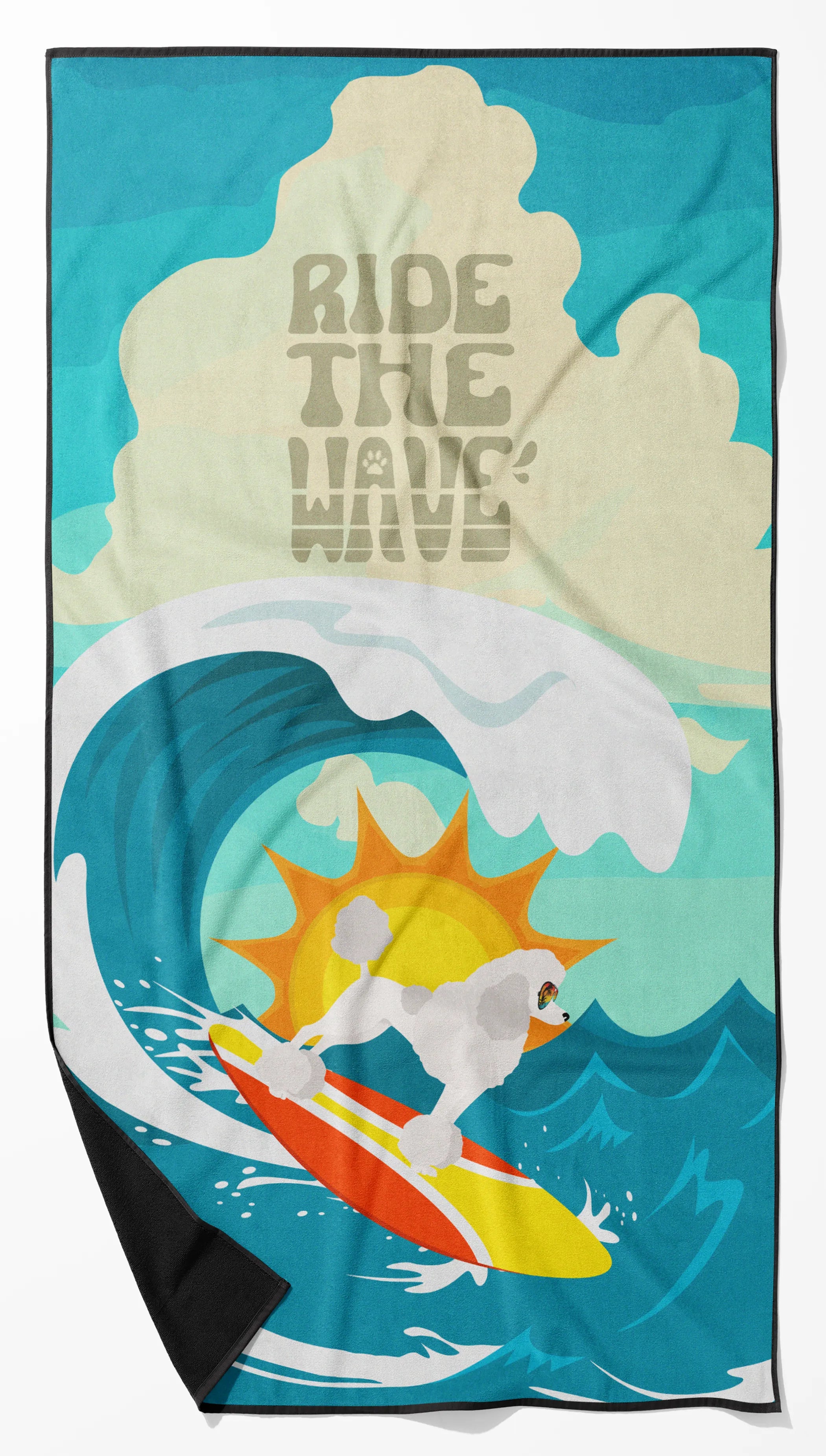 Surfer Dog Ride the Wave Premium Beach Towel - Size: 60HX130W | Pack Of: 1 | Collection name: Surfer dog ride the wave