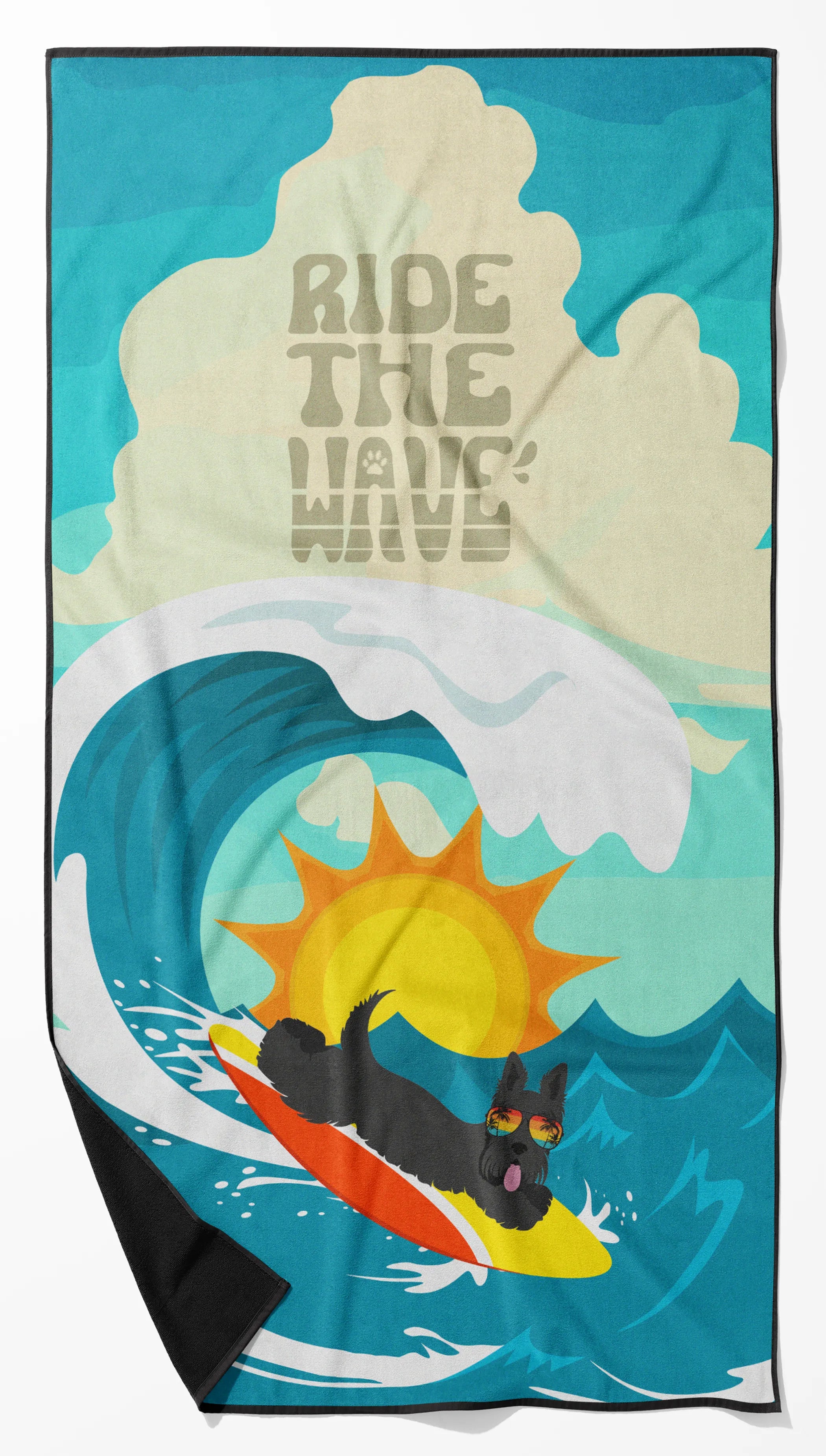 Surfer Dog Ride the Wave Premium Beach Towel - Size: 60HX130W | Pack Of: 1 | Collection name: Surfer dog ride the wave