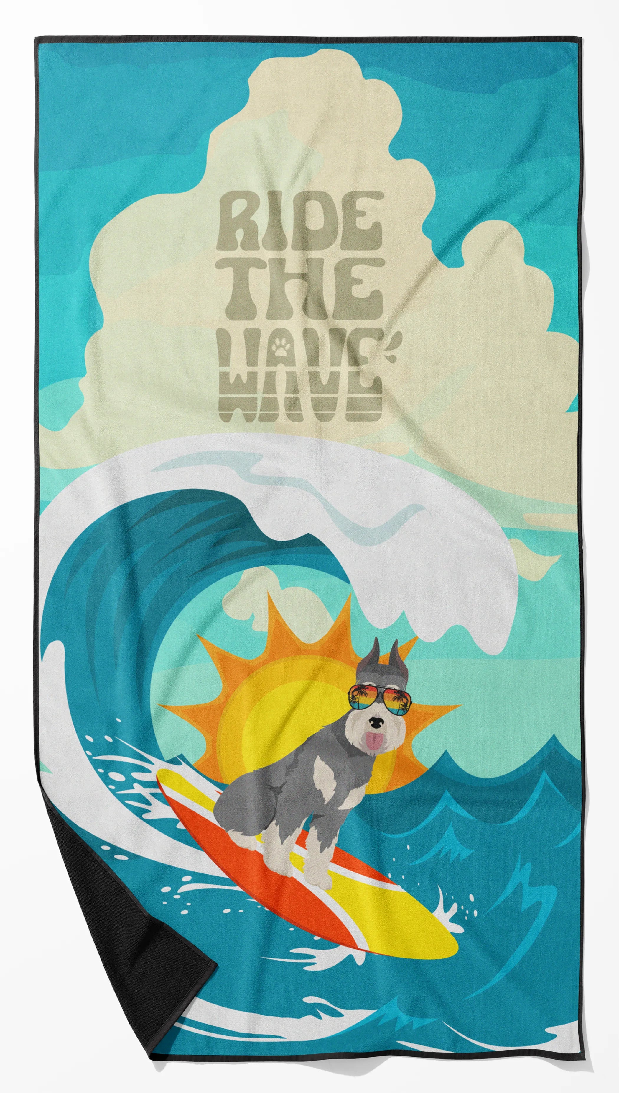 Surfer Dog Ride the Wave Premium Beach Towel - Size: 60HX130W | Pack Of: 1 | Collection name: Surfer dog ride the wave