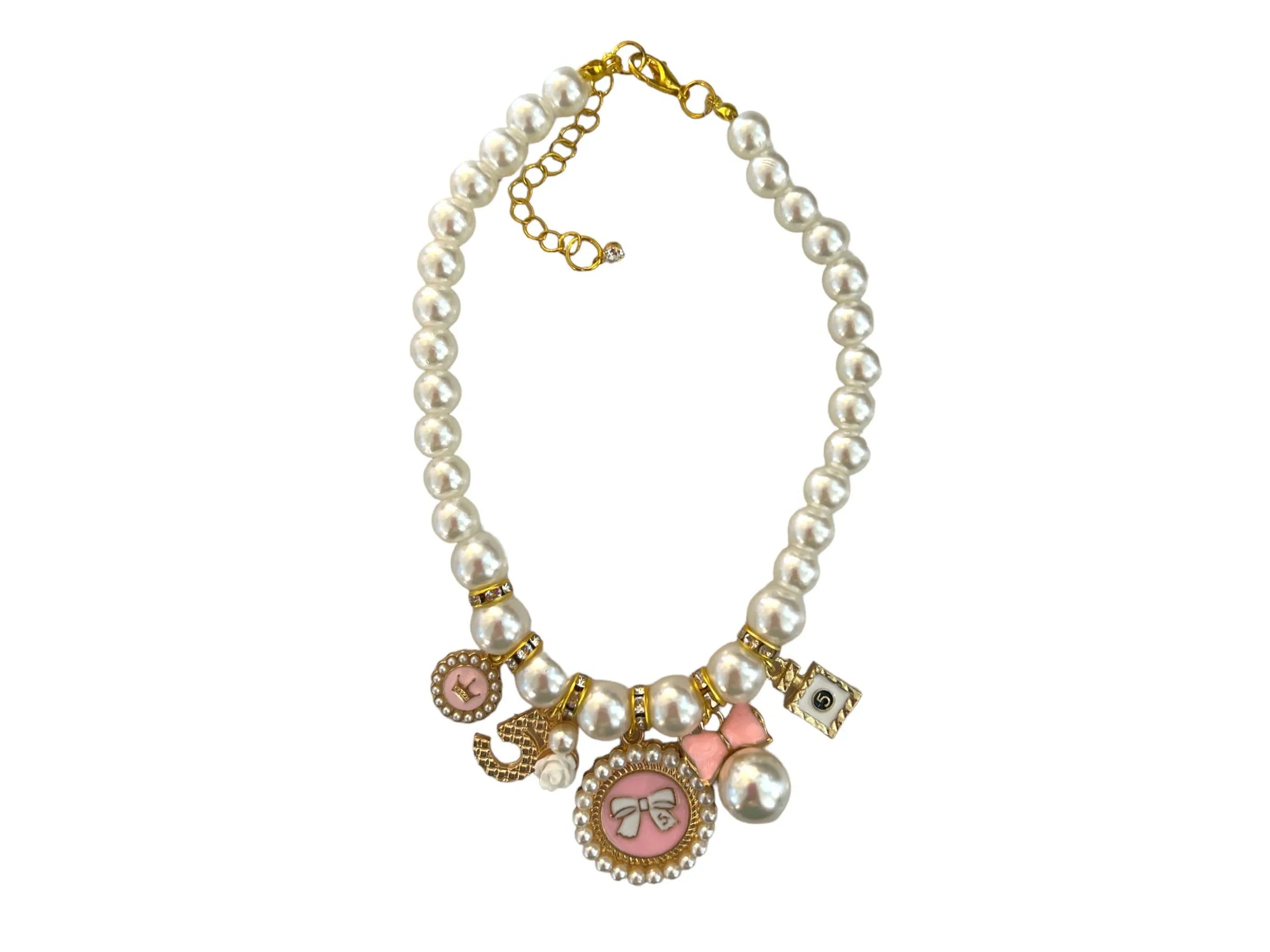 Pearls and Bow Charm Dog Necklace